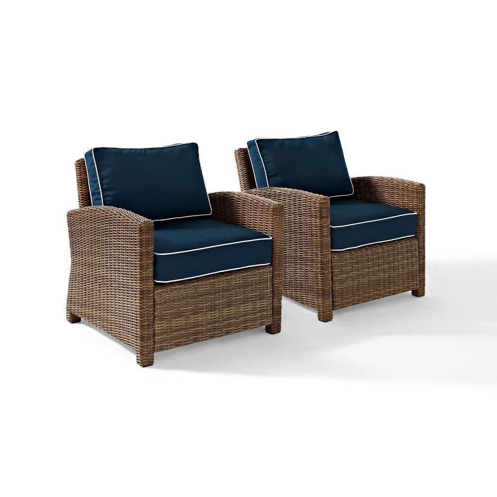 Bradenton Navy and Wicker Patio Armchair Set of 2