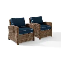 KO70026WB-NV Bradenton Navy and Wicker Patio Armchair, Set of 2