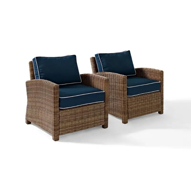 Bradenton Navy and Wicker Patio Armchair, Set of 2