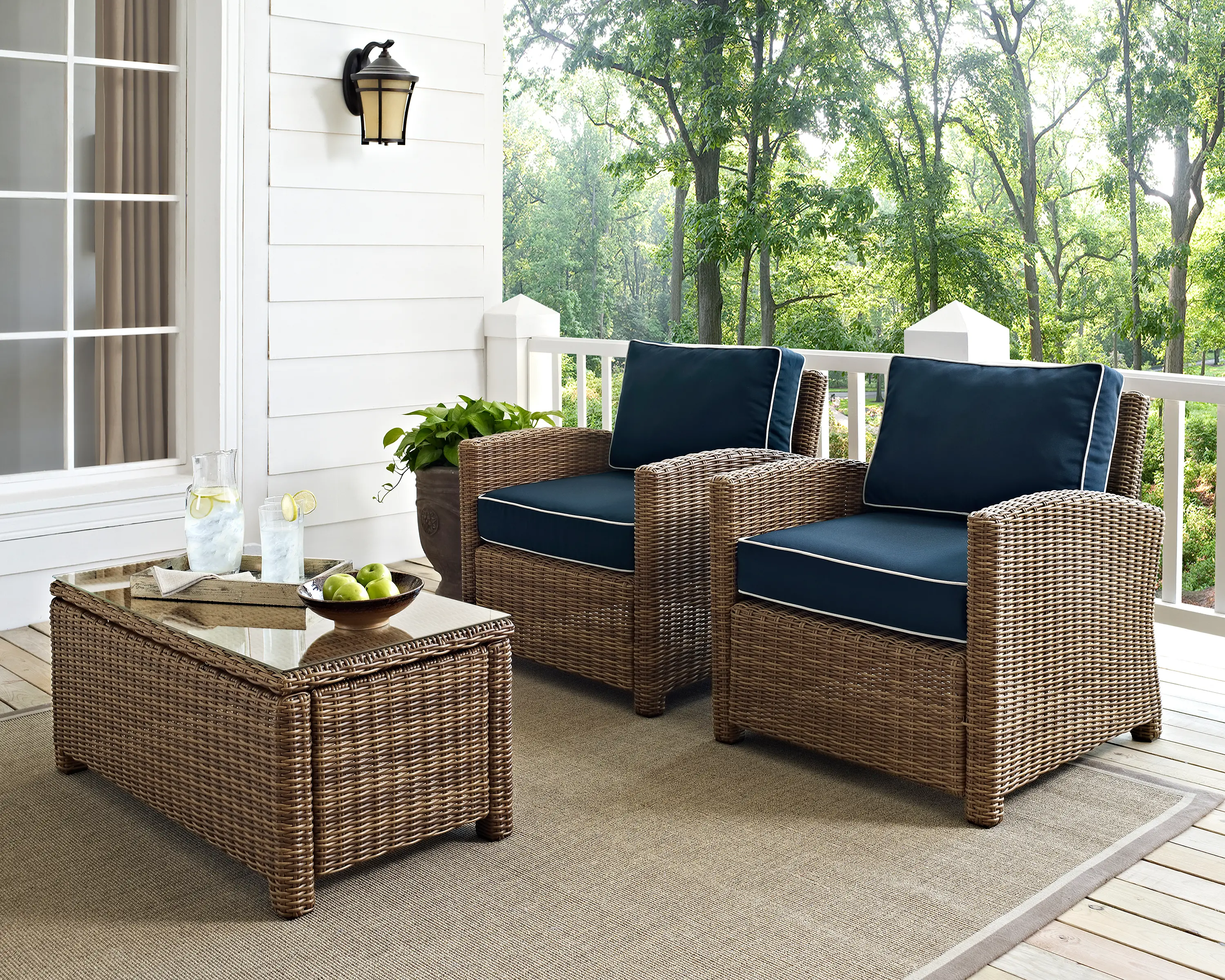 KO70026WB-NV Bradenton Navy and Wicker Patio Armchair, Set of 2-2
