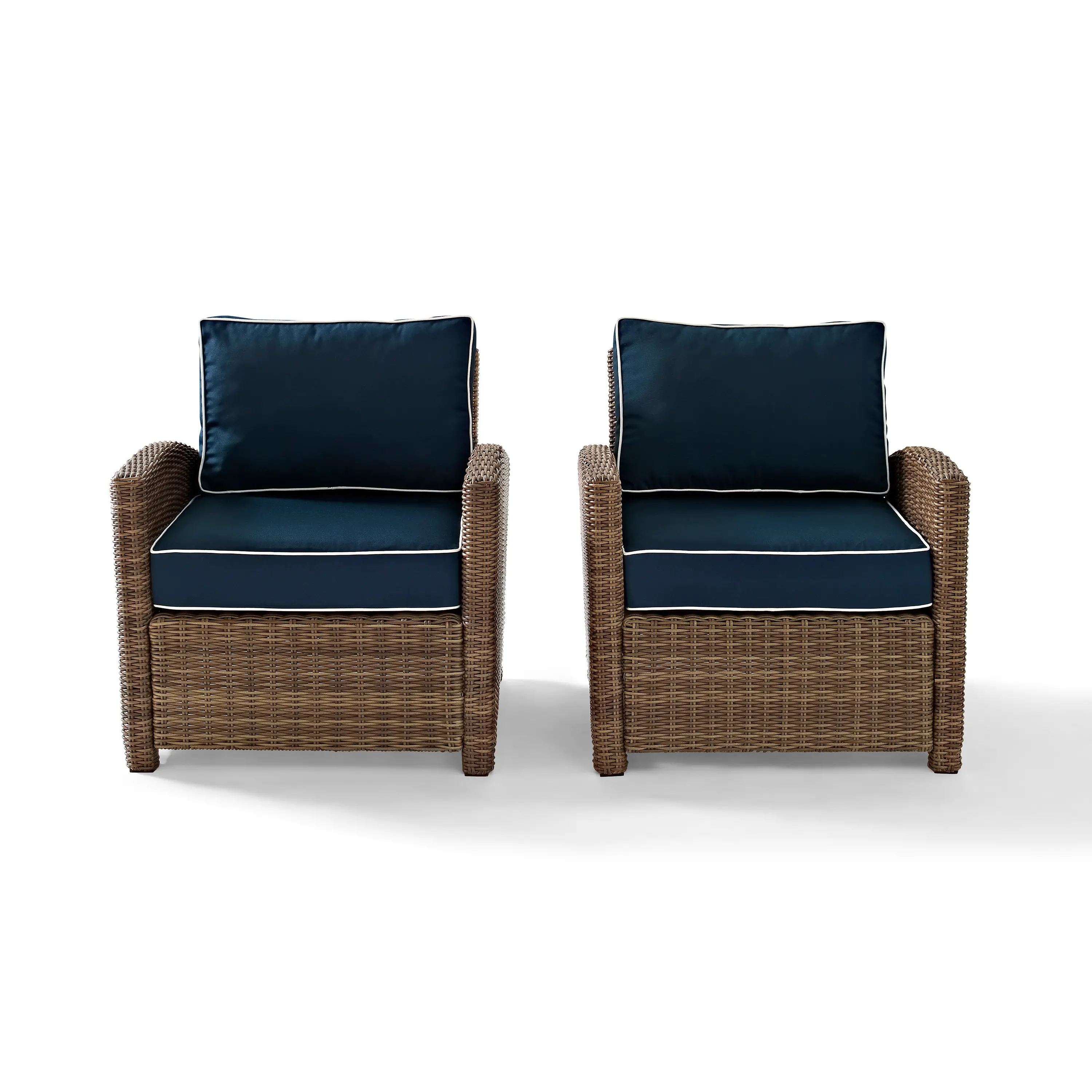 KO70026WB-NV Bradenton Navy and Wicker Patio Armchair, Set of 2-3