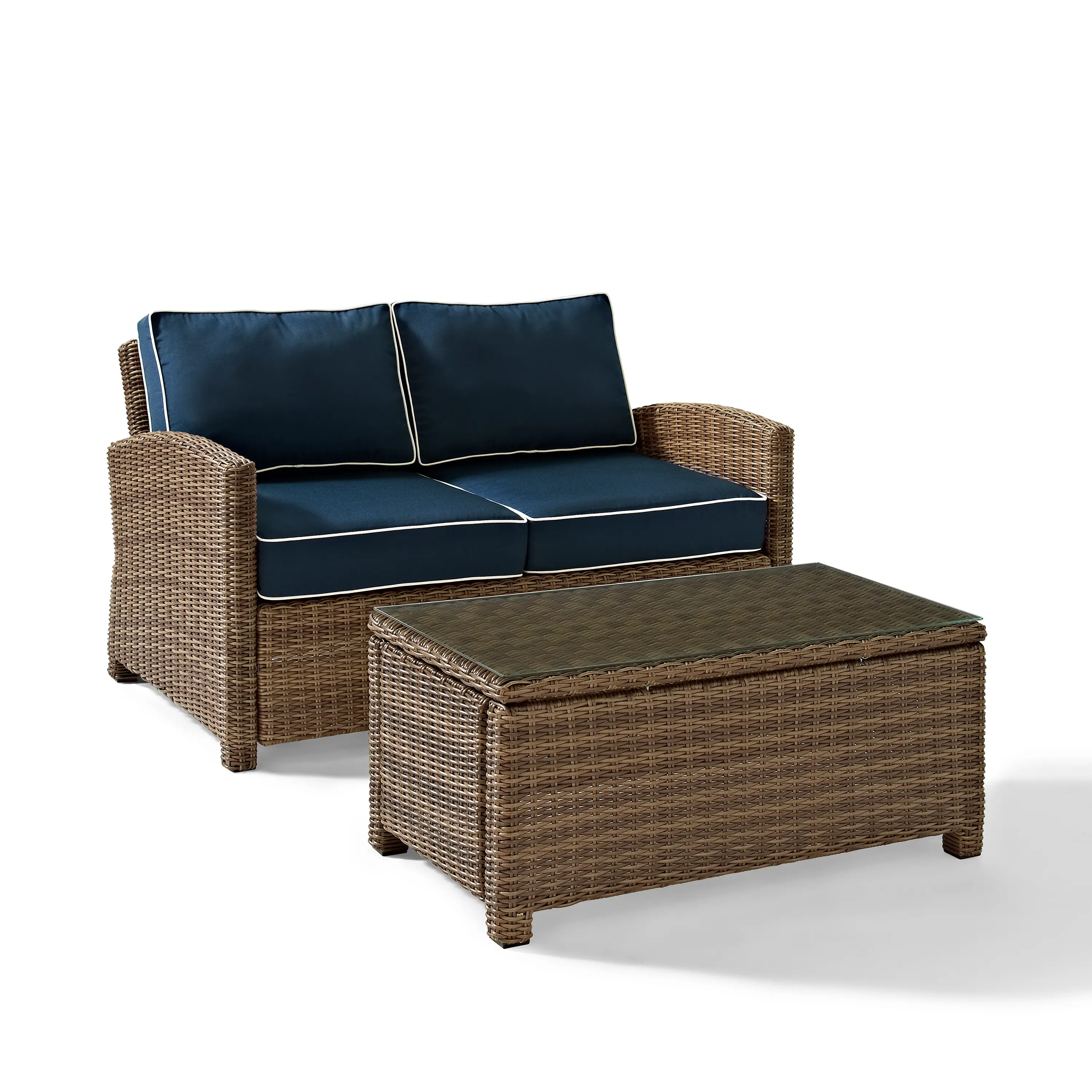 KO70025WB-NV Bradenton Navy and Wicker 2 pc Loveseat and Table Set-1