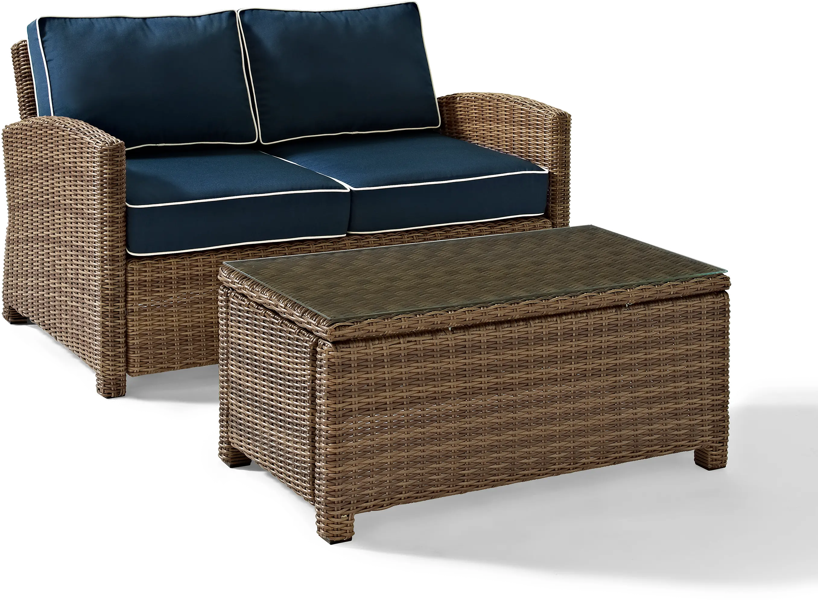 KO70025WB-NV Bradenton Navy and Wicker 2 pc Loveseat and Table Set-1