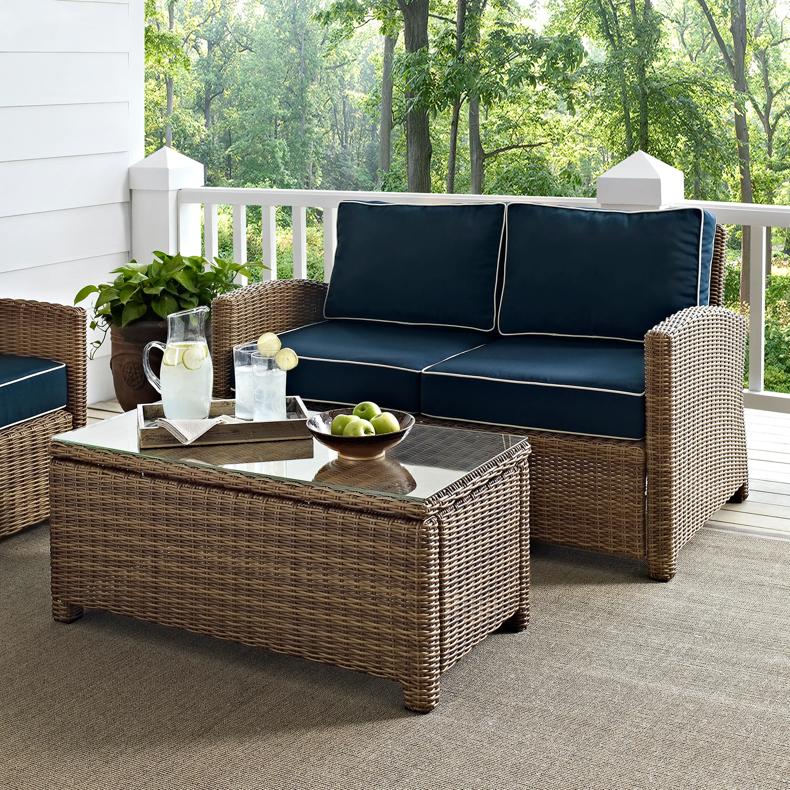 KO70025WB-NV Bradenton Navy and Wicker 2 pc Loveseat and Table Set-2