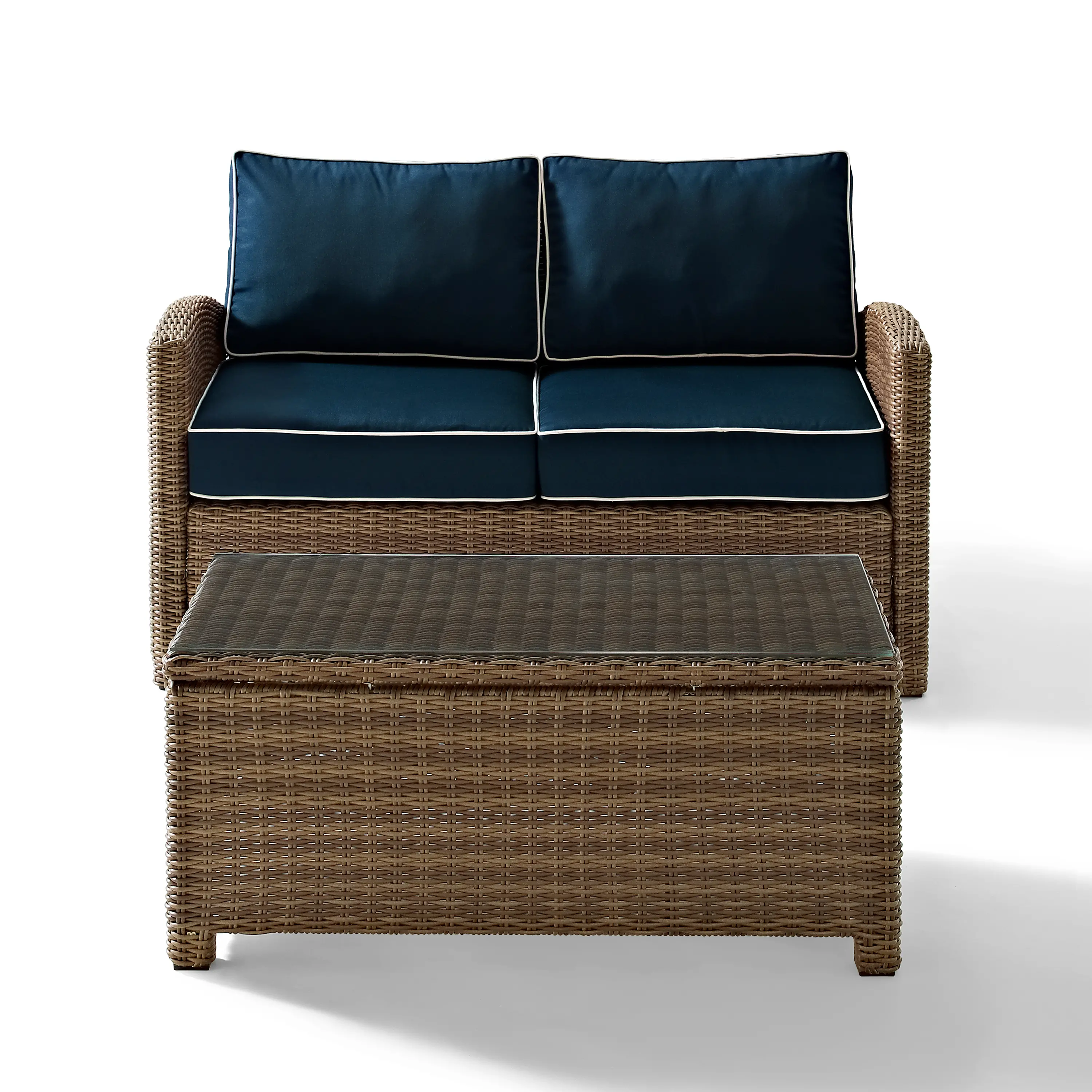 KO70025WB-NV Bradenton Navy and Wicker 2 pc Loveseat and Table Set-3