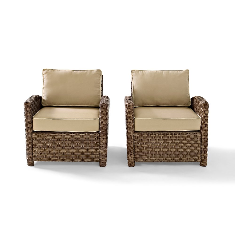 Bradenton Tan and Wicker Patio Armchairs Set of 2