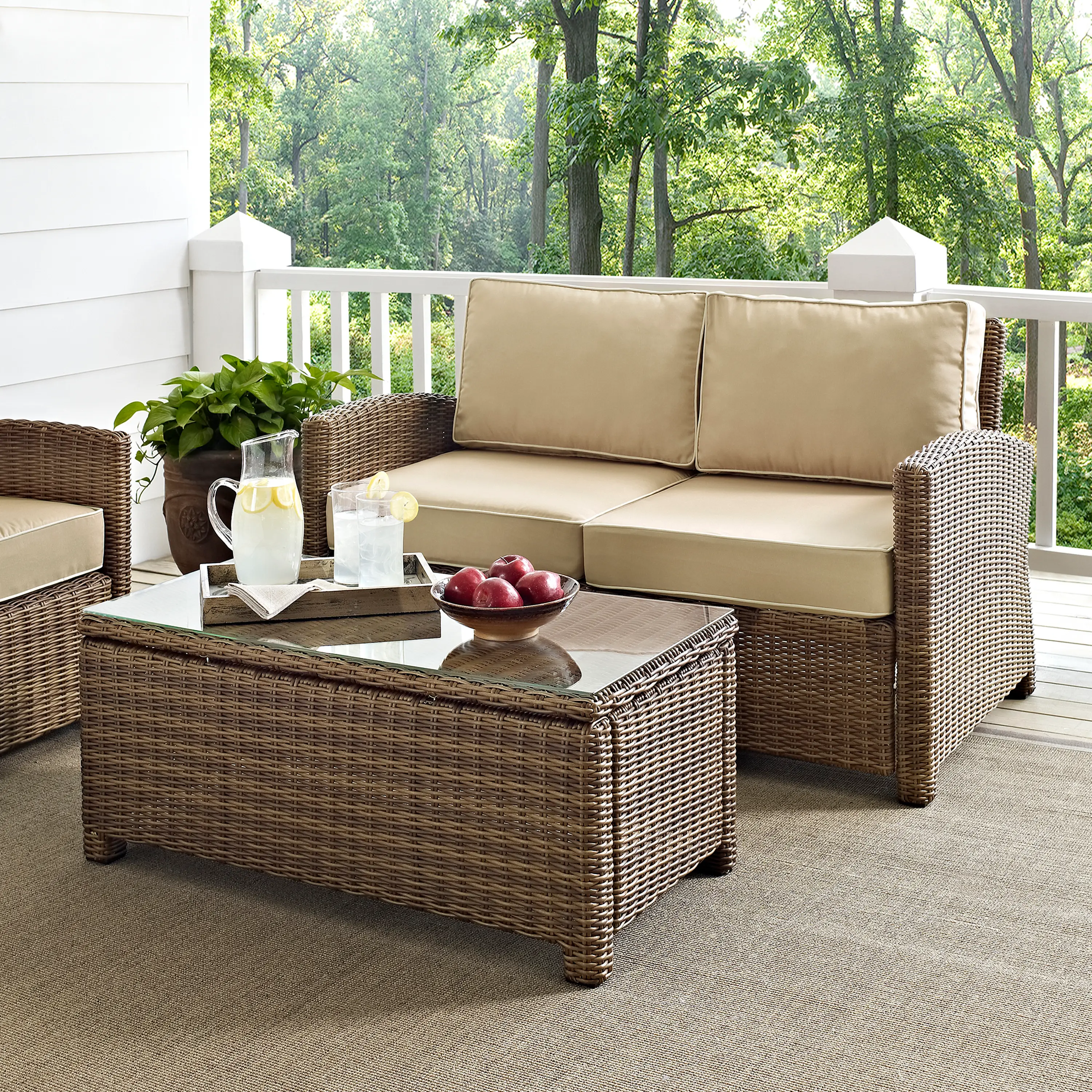 KO70025WB-SA Bradenton 2 Piece Beige and Wicker Loveseat and Table Set-2