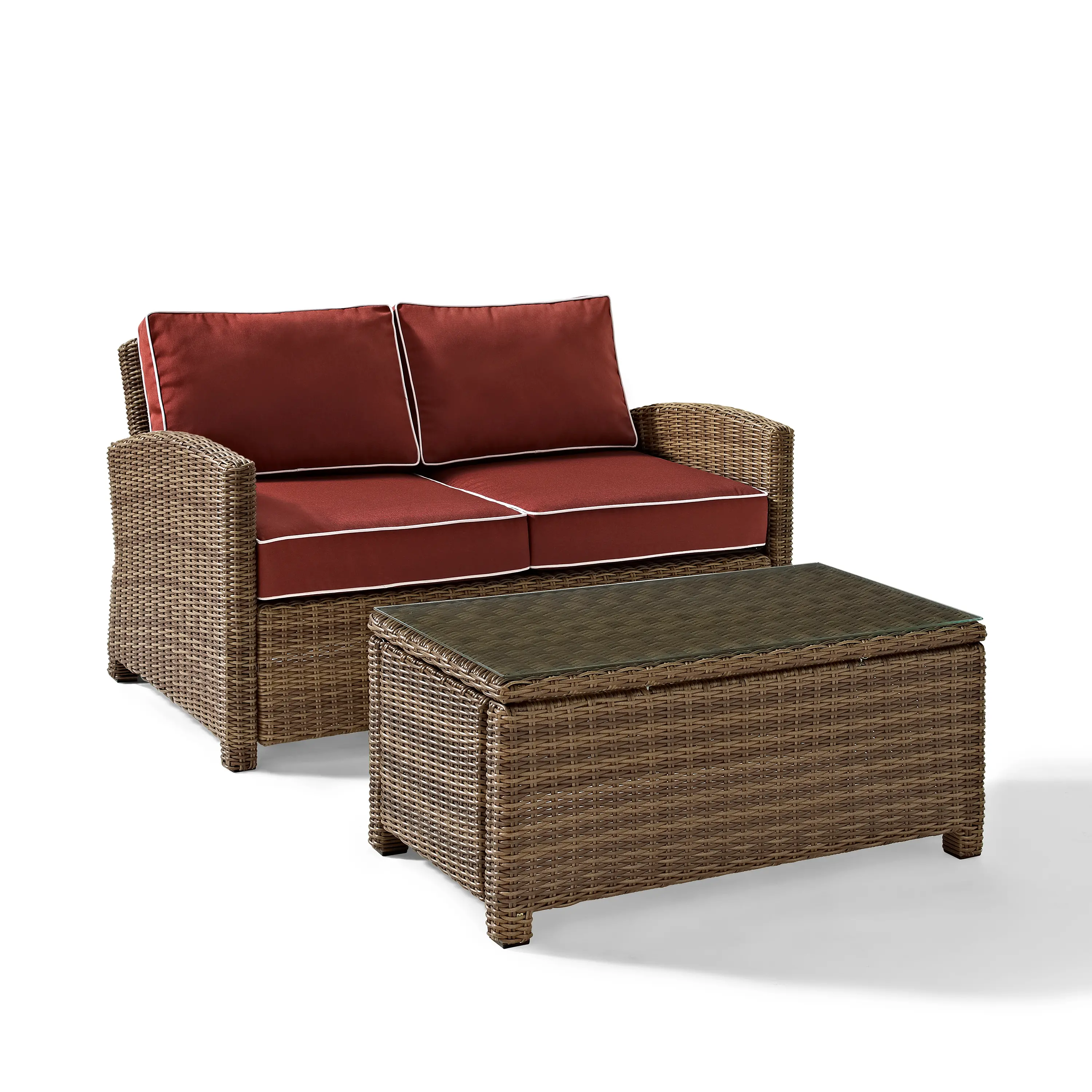 KO70025WB-SG Bradenton 2 Piece Red and Wicker Loveseat and Table Set-1