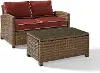 KO70025WB-SG Bradenton 2 Piece Red and Wicker Loveseat and Table Set