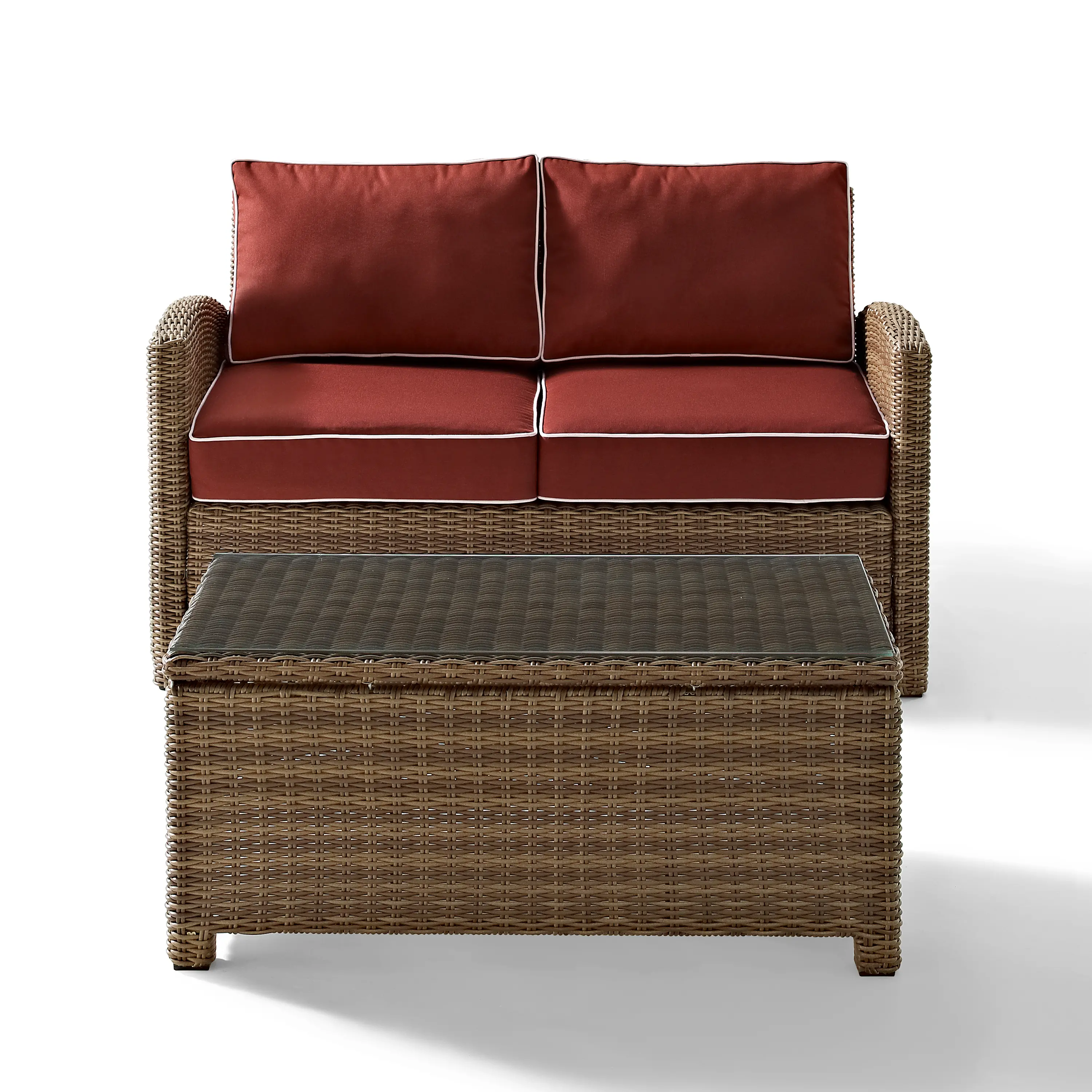 KO70025WB-SG Bradenton 2 Piece Red and Wicker Loveseat and Table Set-3