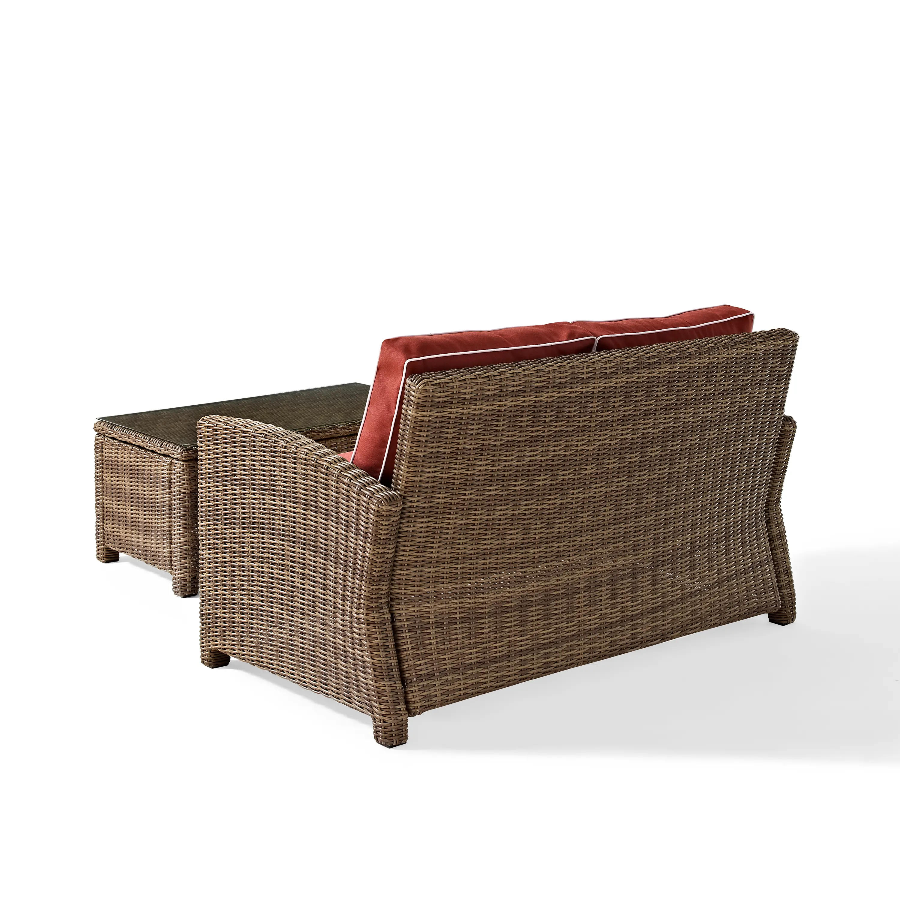 KO70025WB-SG Bradenton 2 Piece Red and Wicker Loveseat and Table Set-5
