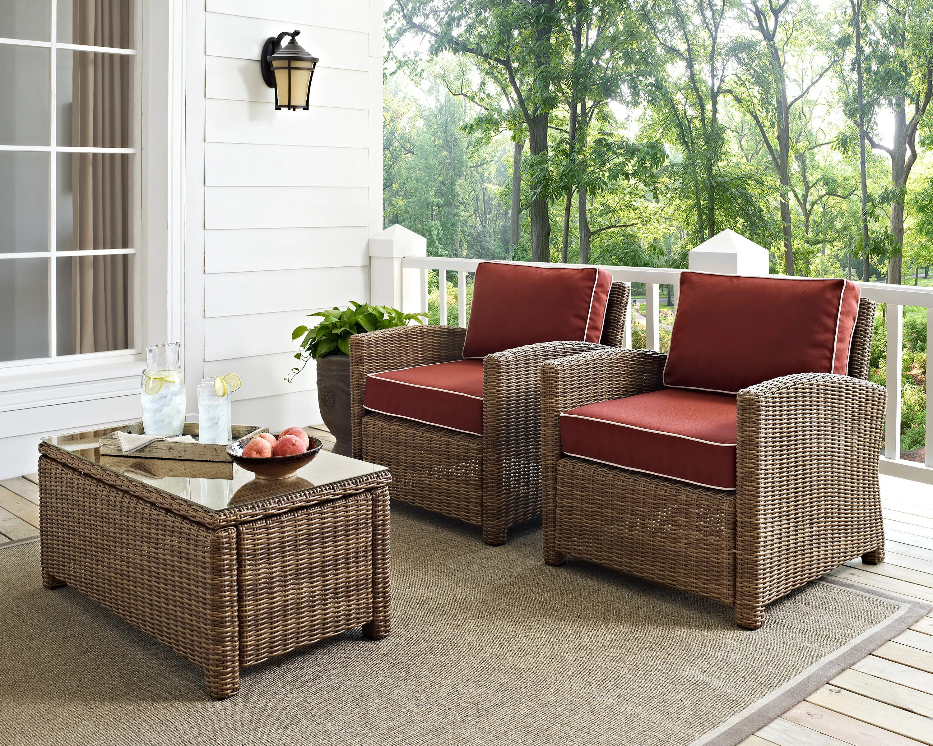 KO70026WB-SG Bradenton Red and Wicker Patio Armchairs, Set of 2-2