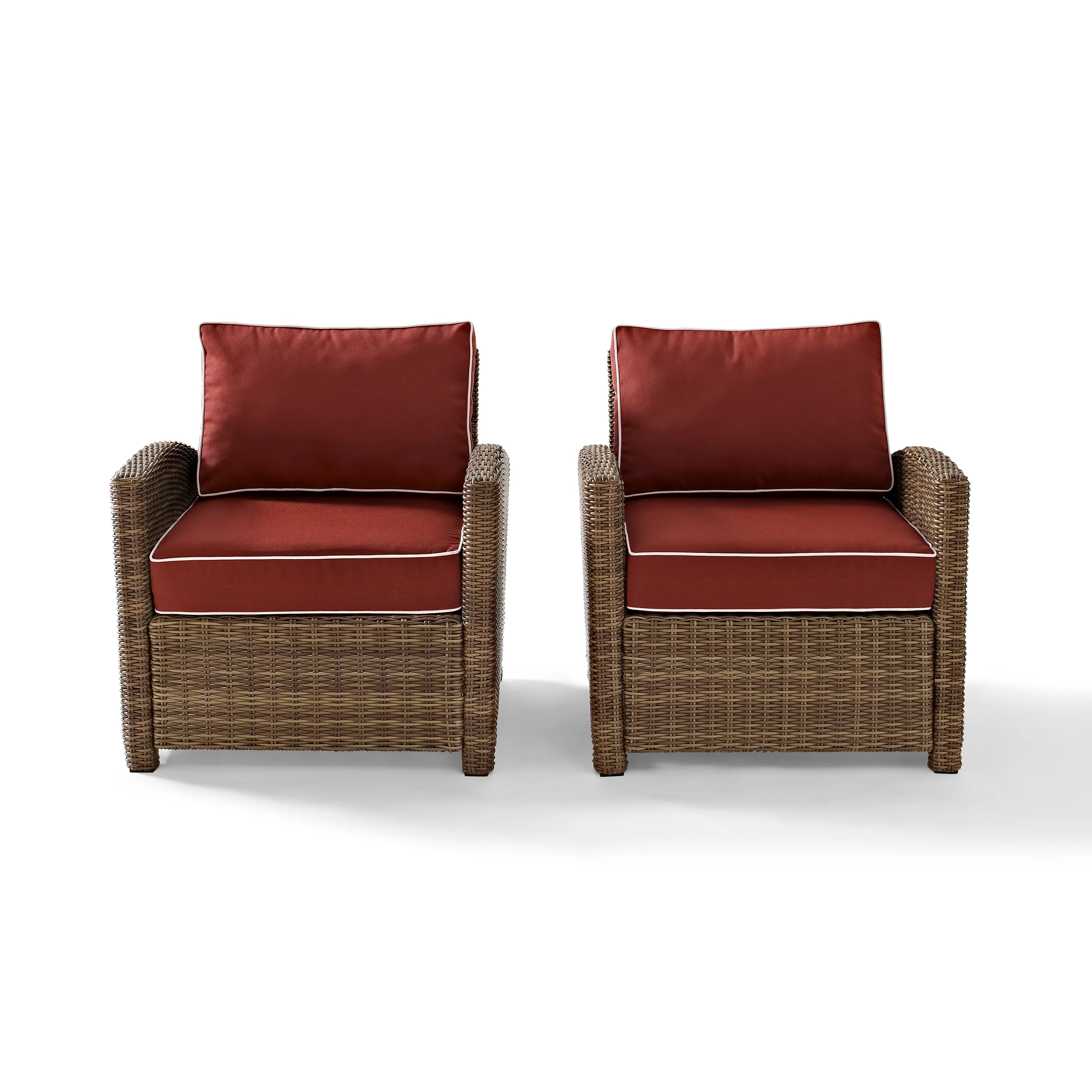 KO70026WB-SG Bradenton Red and Wicker Patio Armchairs, Set of 2-3