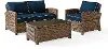 KO70027WB-NV Bradenton 3 Piece Navy and Wicker Outdoor Seating Set  Loveseat, Armchair, and Table Set