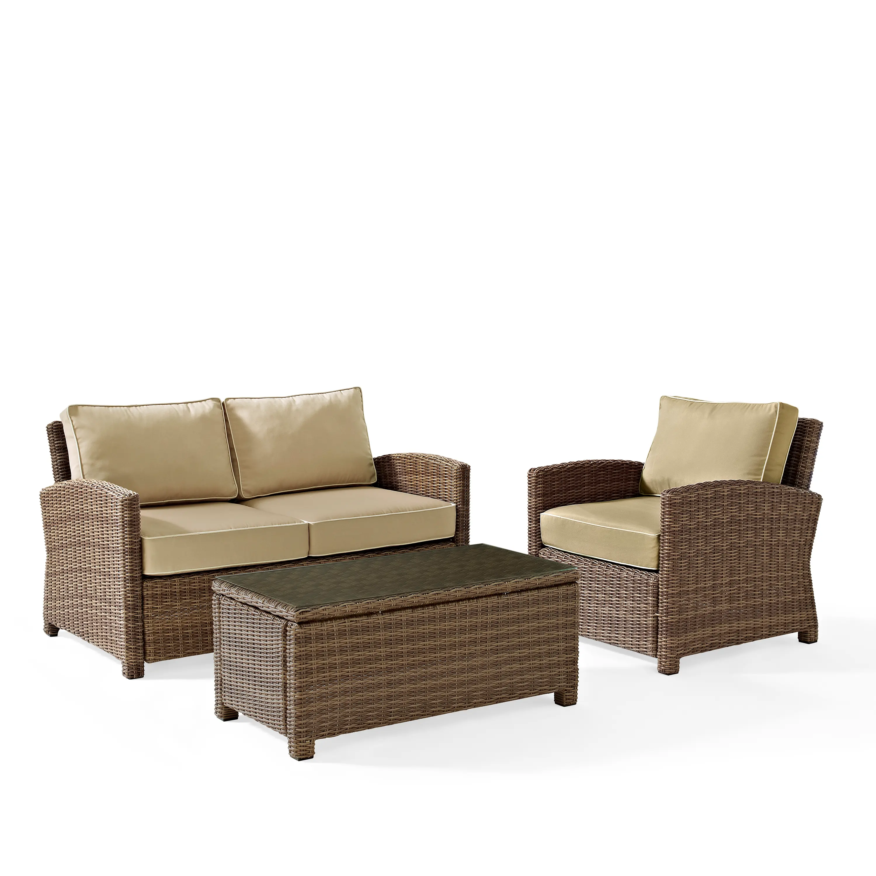 KO70027WB-SA Bradenton 3 Piece Tan and Wicker Patio Seating Set-1