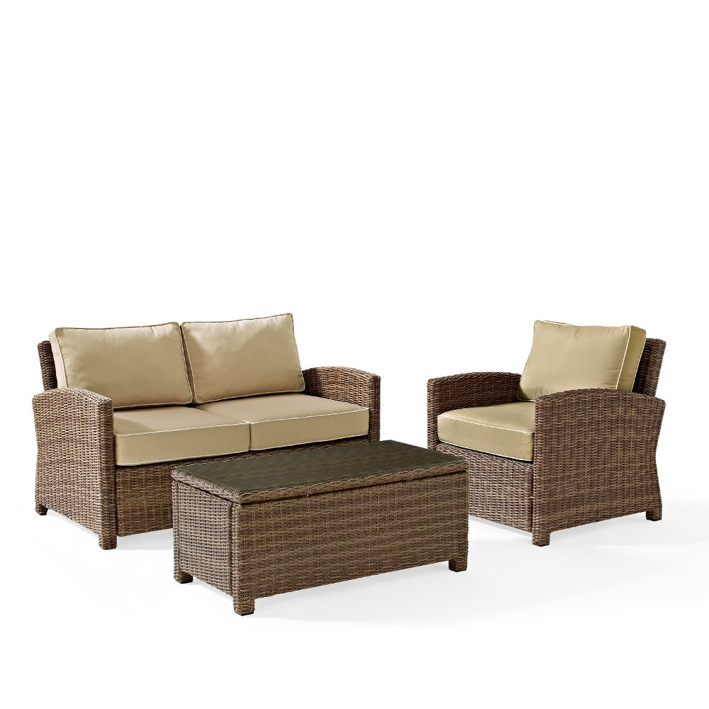 Bradenton 3 Piece Tan and Wicker Patio Seating Set