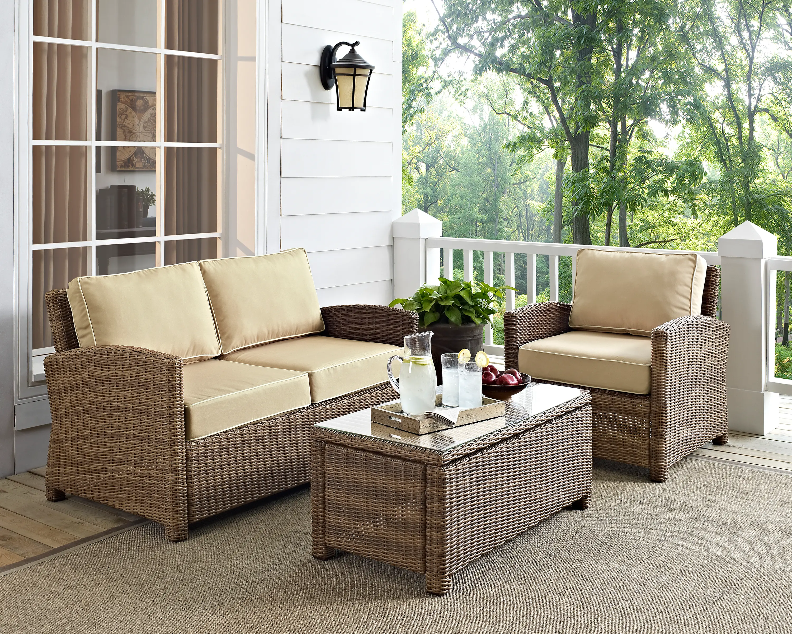 KO70027WB-SA Bradenton 3 Piece Tan and Wicker Patio Seating Set-2