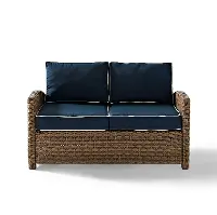 KO70022WB-NV Bradenton Navy and Wicker Patio Loveseat