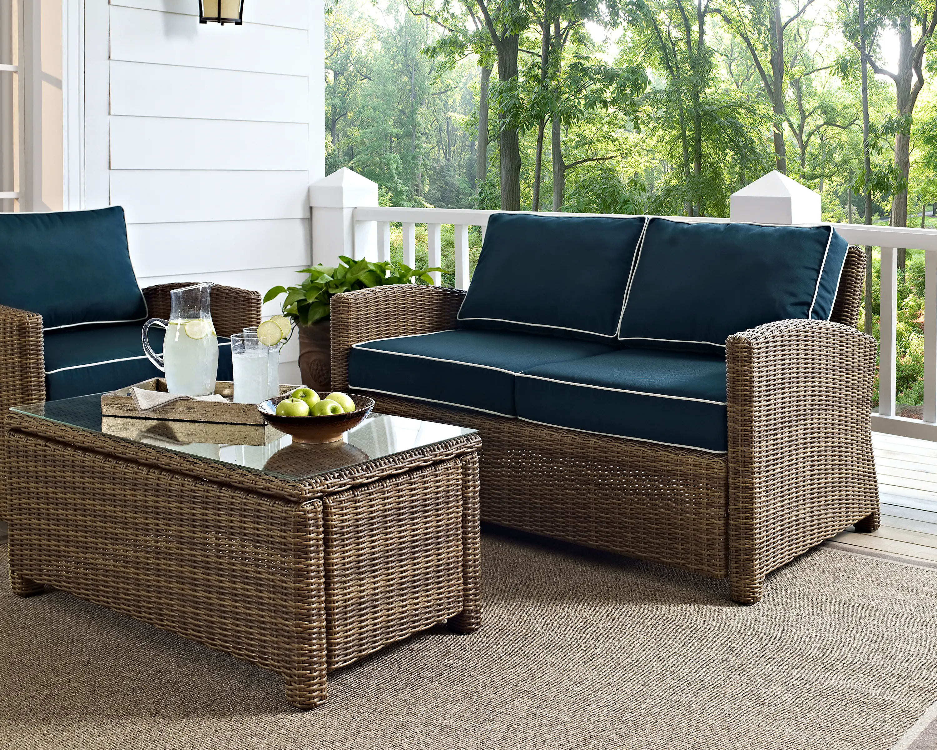 KO70022WB-NV Bradenton Navy and Wicker Patio Loveseat-2
