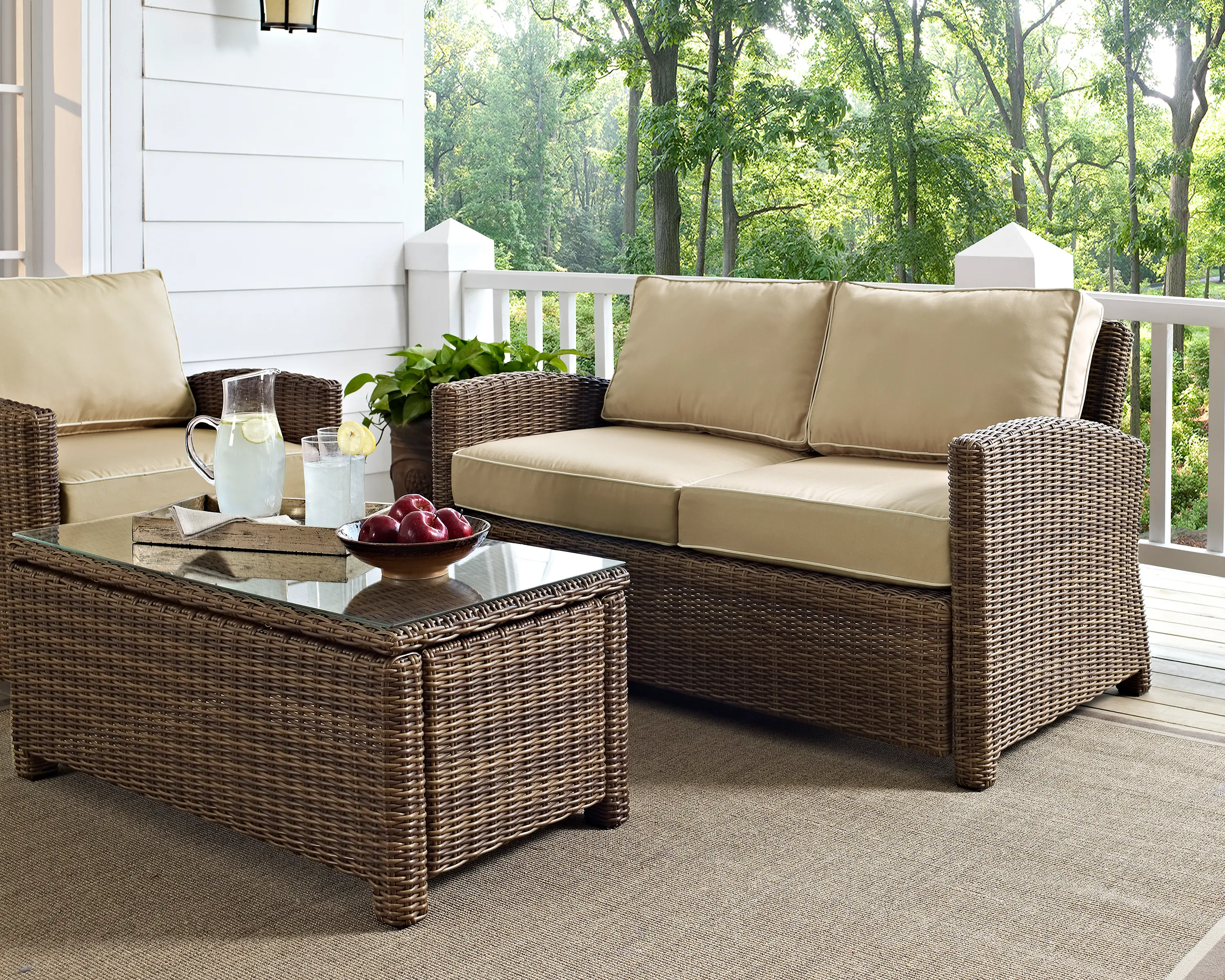 KO70022WB-SA Bradenton Beige and Wicker Patio Loveseat-2