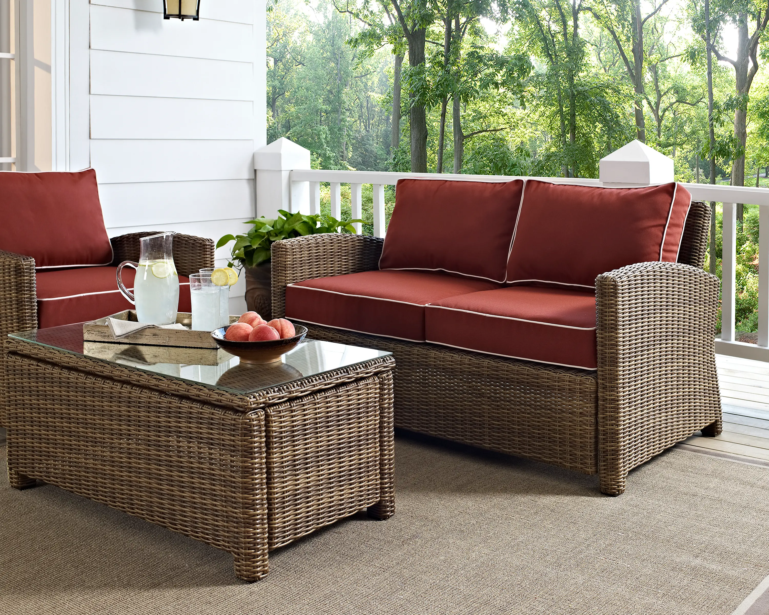 KO70022WB-SG Bradenton Red and Brown Wicker Patio Loveseat-2