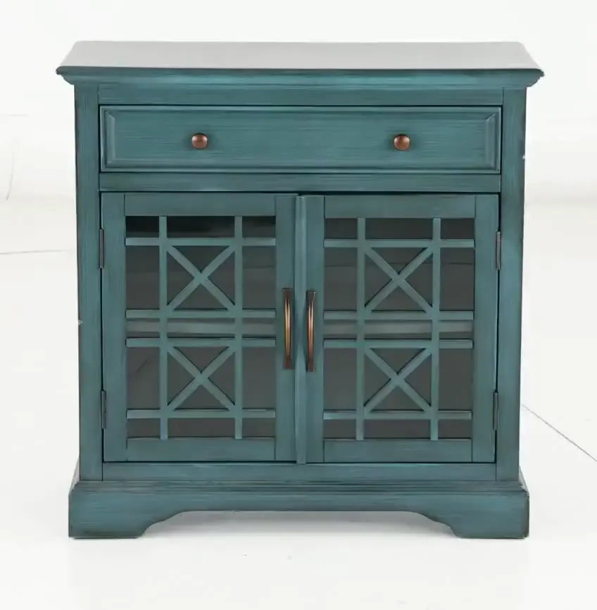 Antique Blue 2 Door and 1 Drawer Accent Cabinet-4