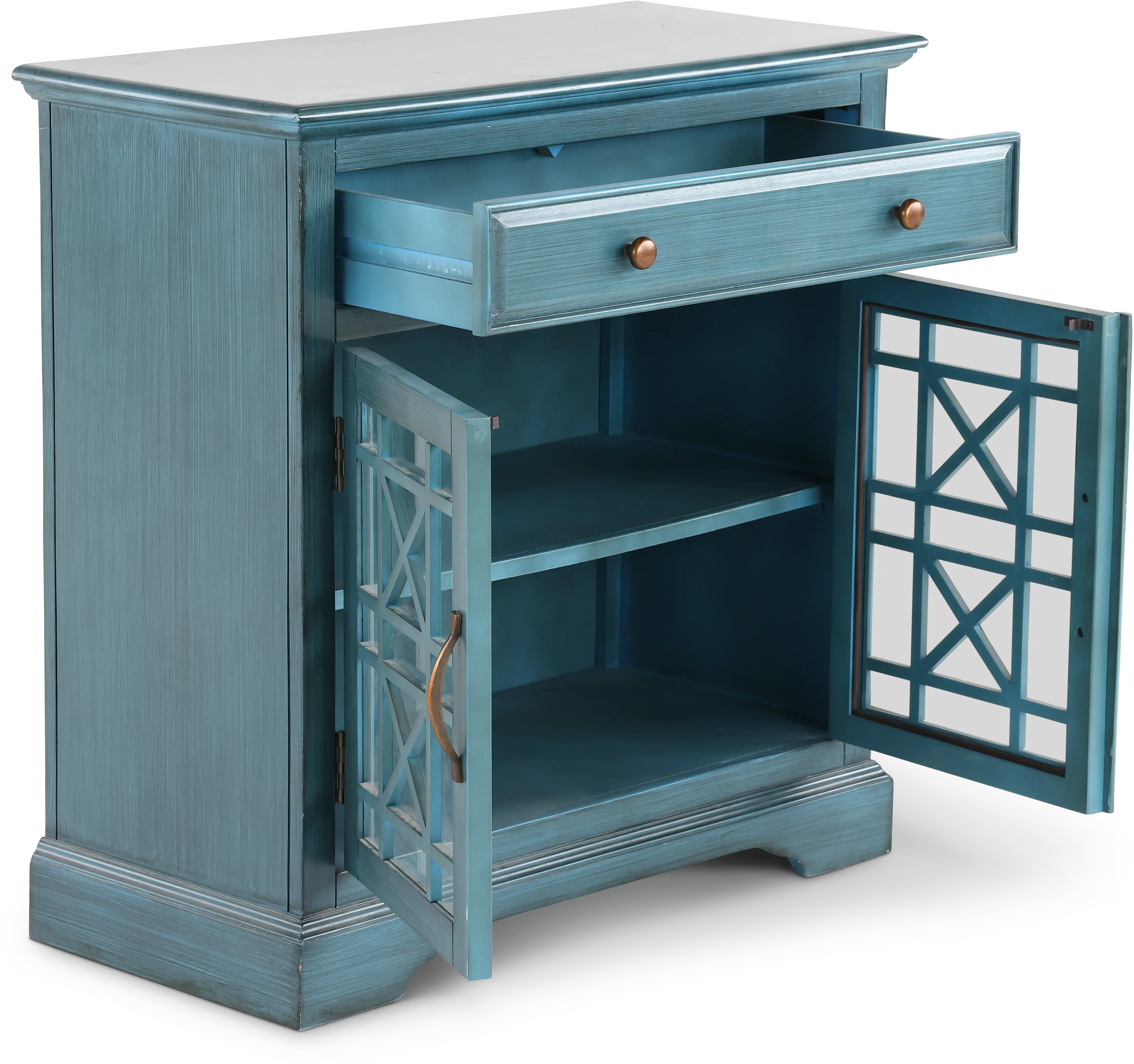 Antique Blue 2 Door and 1 Drawer Accent Cabinet-5