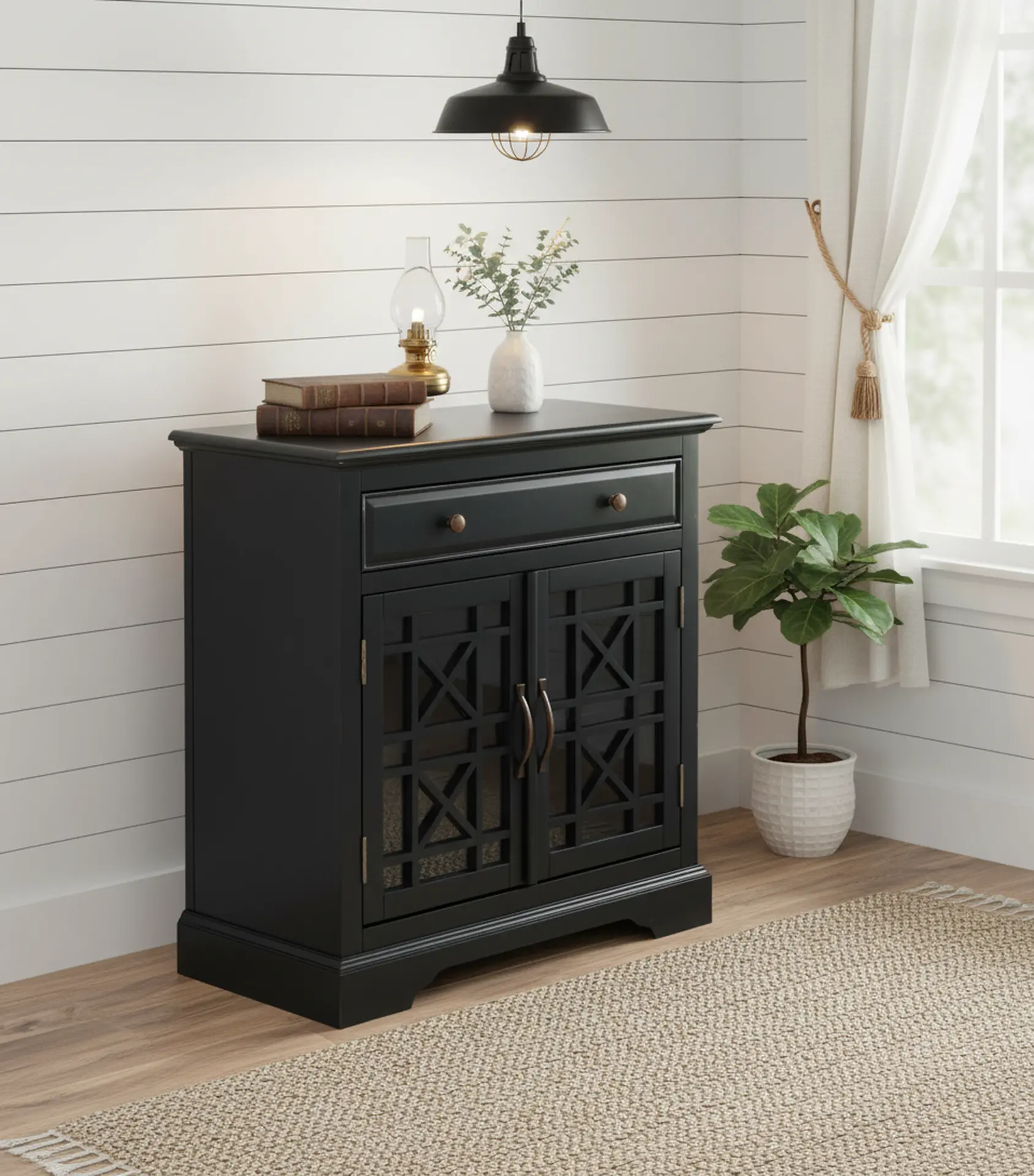 Black 2 Door and 1 Drawer Accent Chest-2