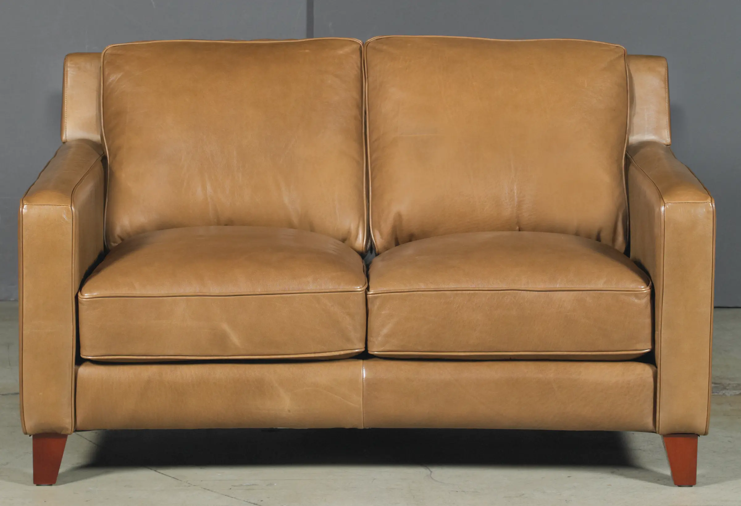 Contemporary Classic Pecan Brown Leather Loveseat - Allure-2