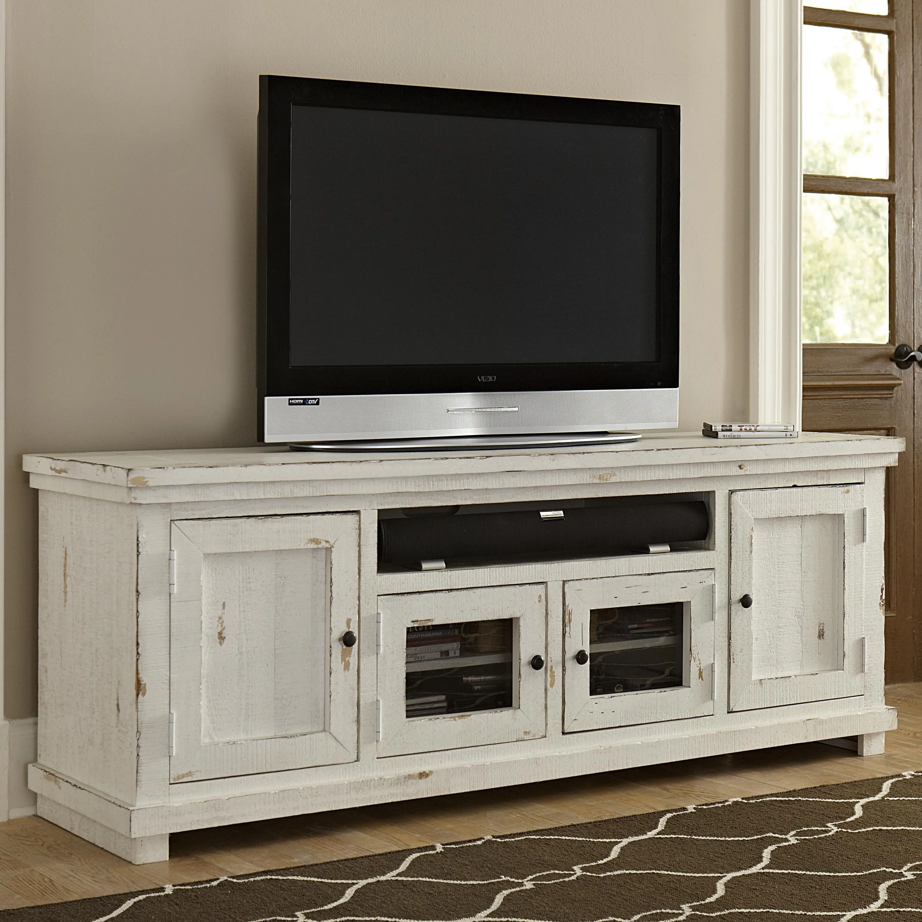 Willow Distressed White 74  TV Stand-1