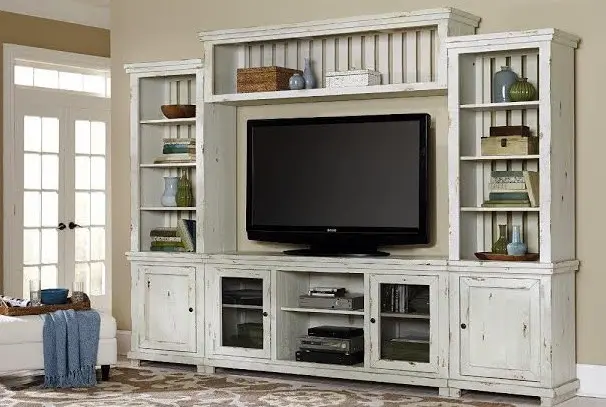 Willow Distressed White 4 Piece Rustic Entertainment Center-2