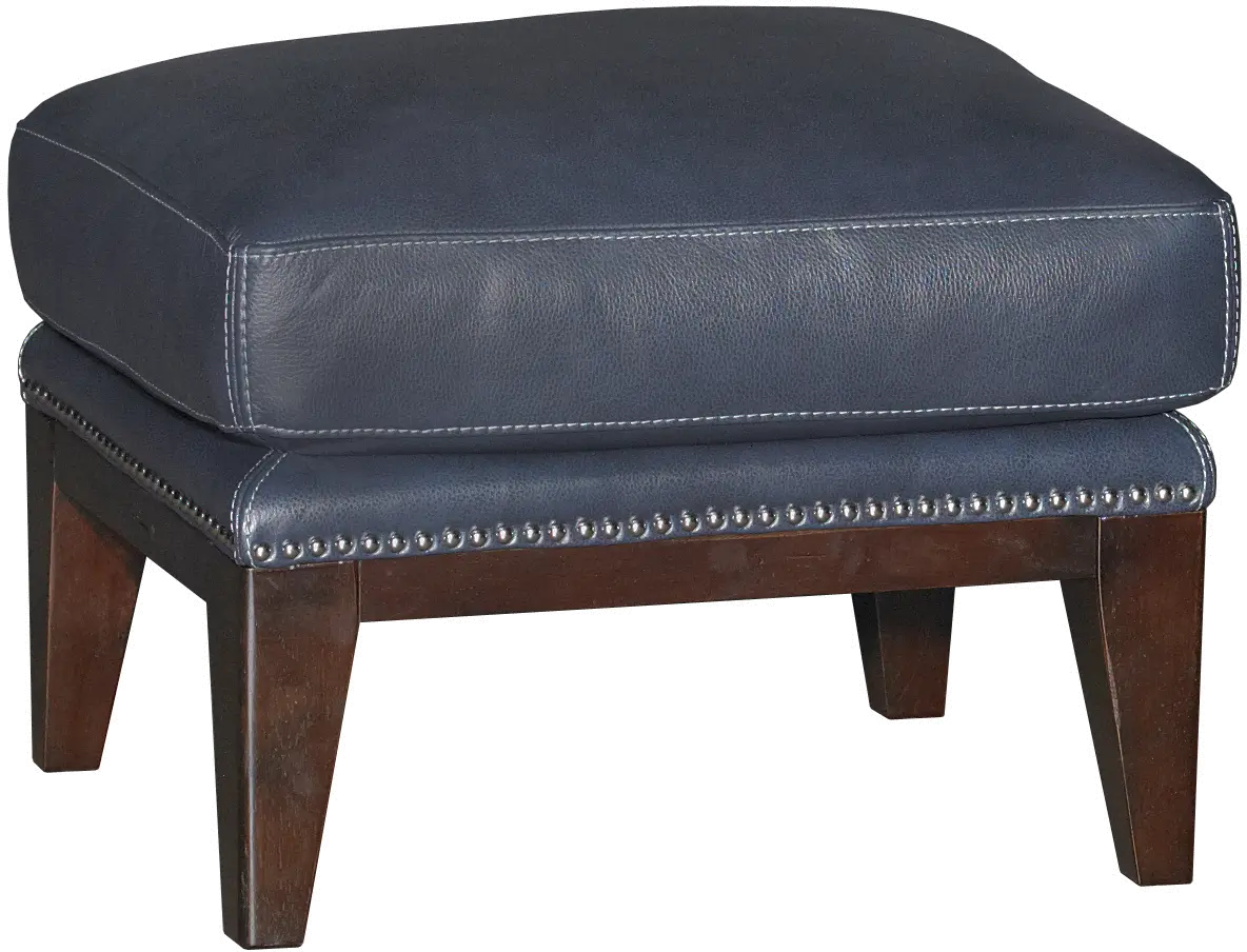 Brewster Cobalt Blue Leather-Match Ottoman-1
