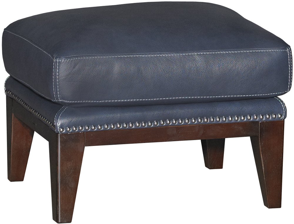 Brewster Cobalt Blue Leather-Match Ottoman