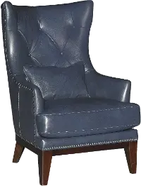 Brewster Blue Leather-Match Accent Chair and Ottoman