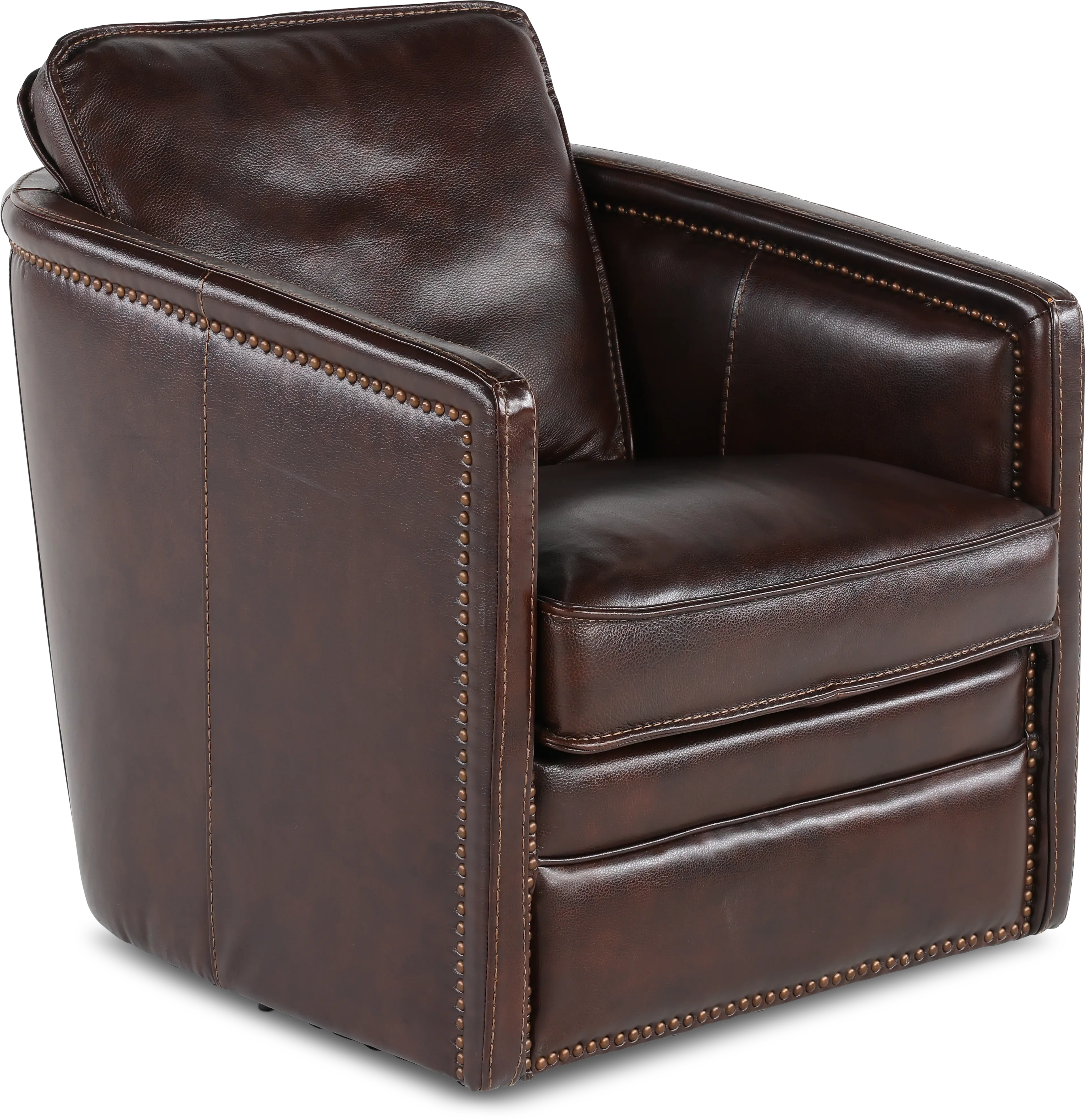 Piper Coffee Brown Leather Swivel Barrel Chair-1