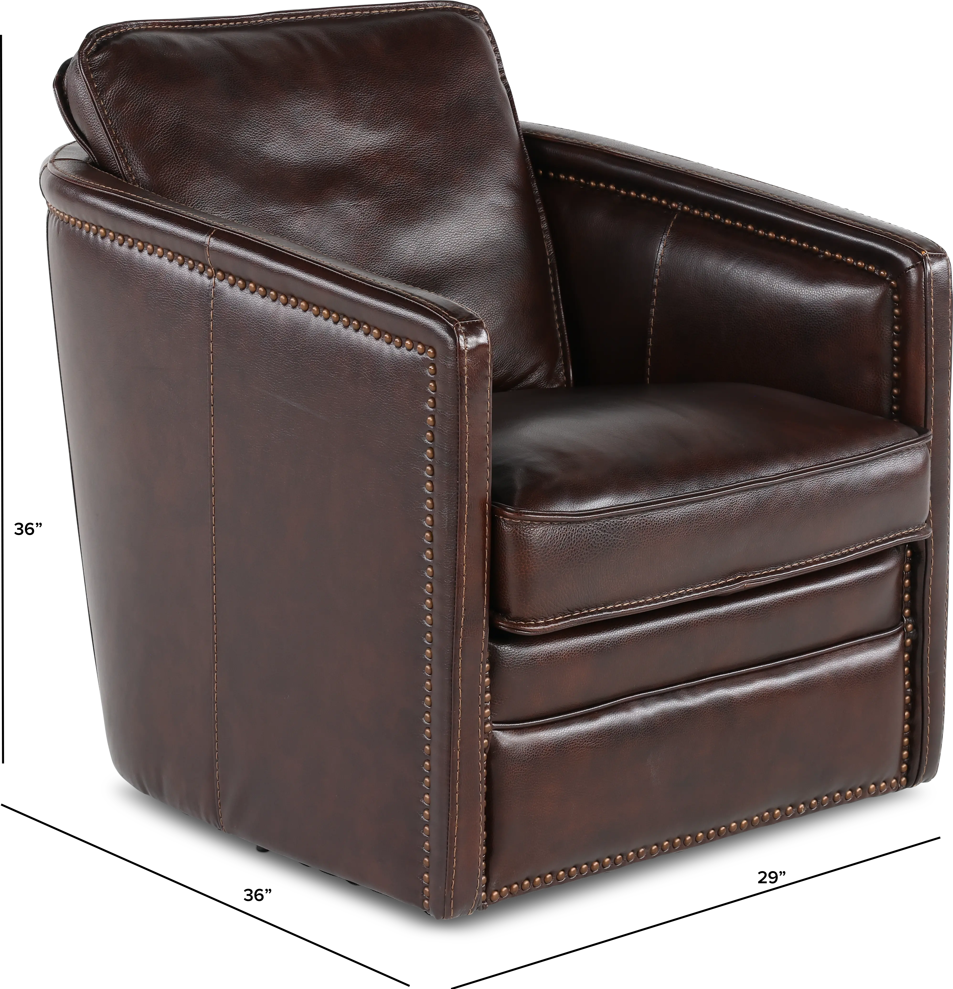 Piper Coffee Brown Leather Swivel Barrel Chair-3