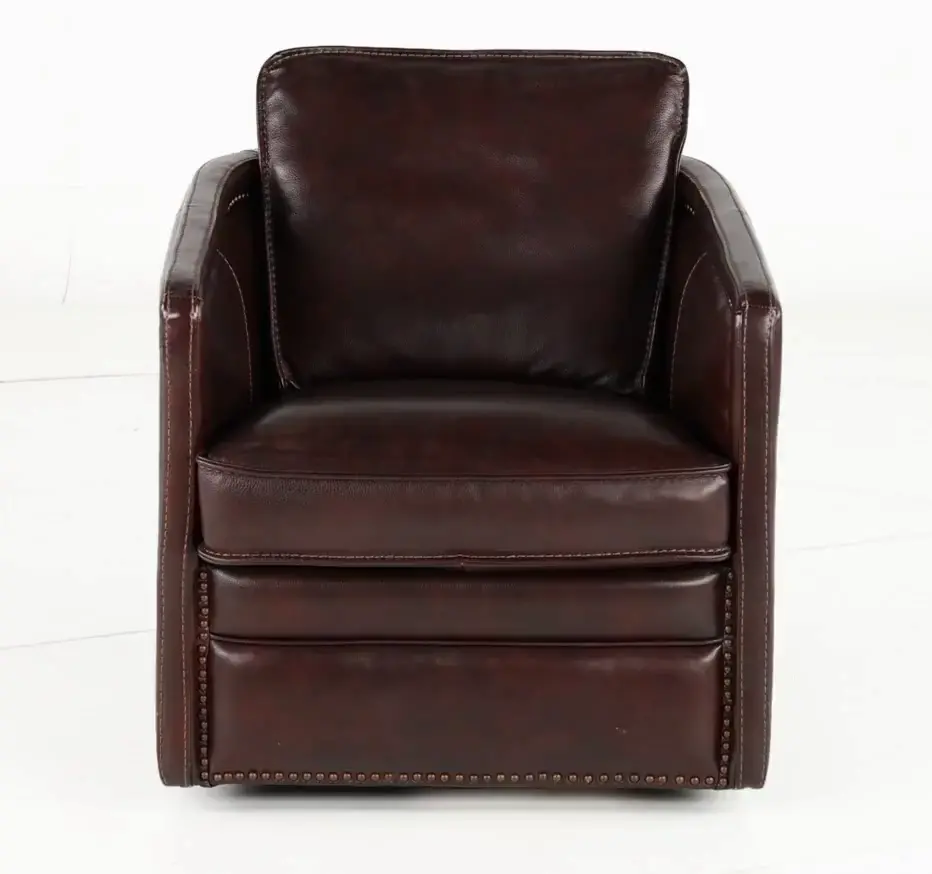 Piper Coffee Brown Leather Swivel Barrel Chair-8