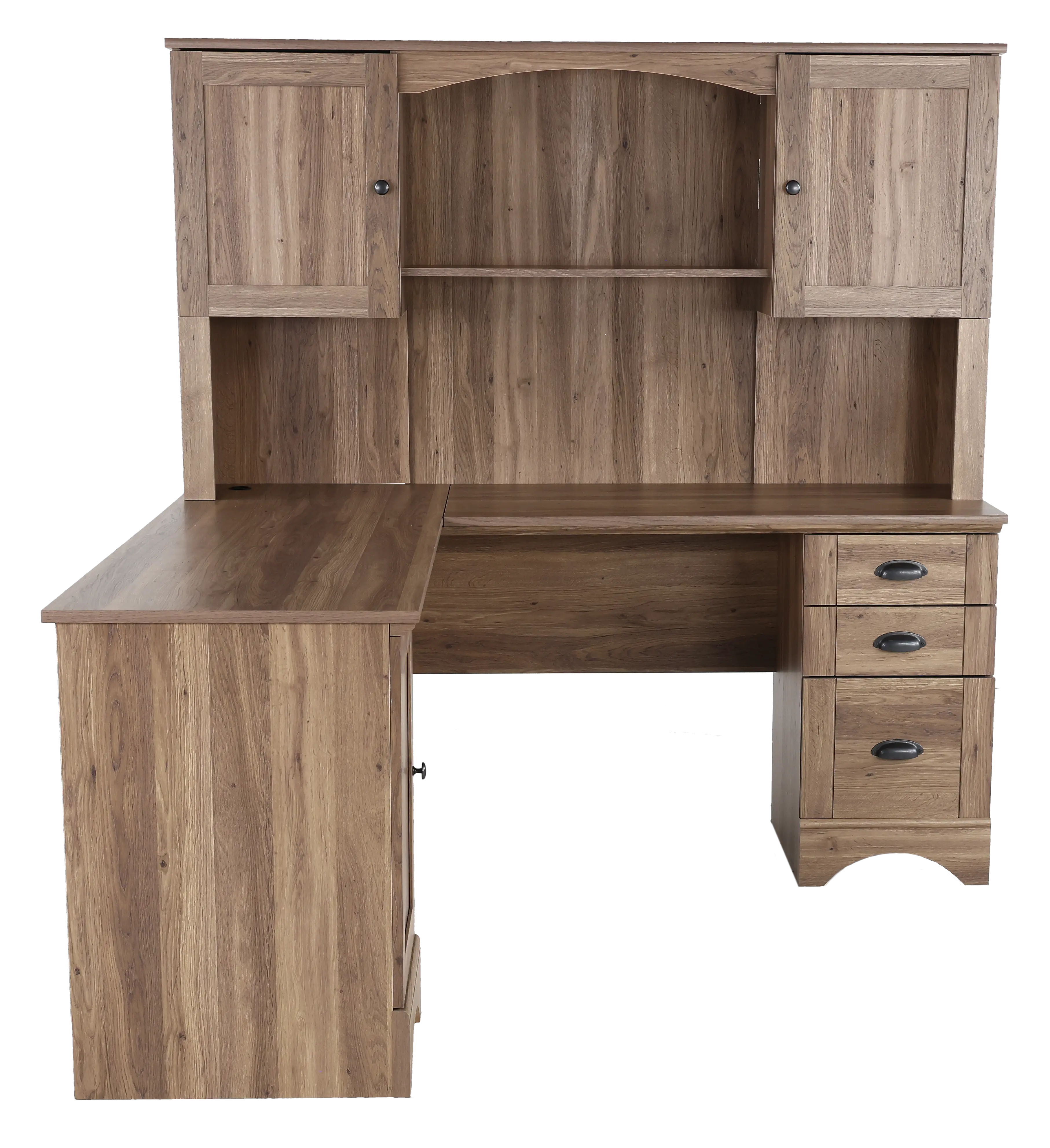Harbor View Brown L Shaped Computer Desk with Hutch-1