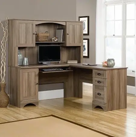 Harbor View Brown L Shaped Computer Desk with Hutch-2