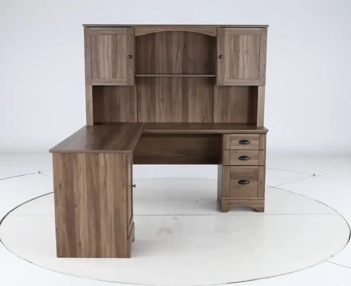 Harbor View Brown L Shaped Computer Desk with Hutch-5