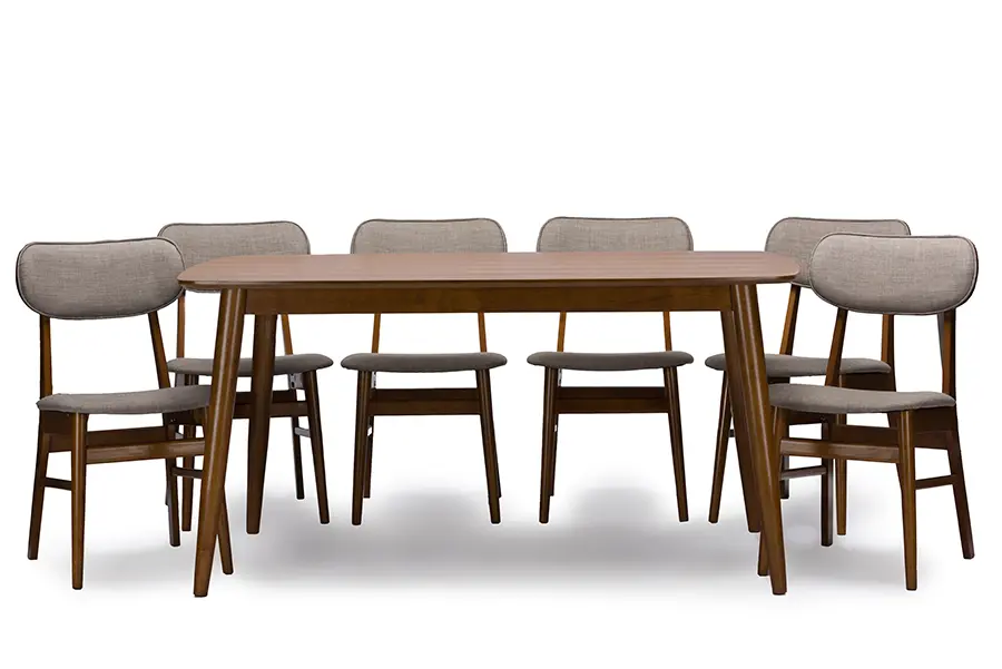  Walnut and Beige Mid Century 7 Piece Dining Set - Sacramento-9