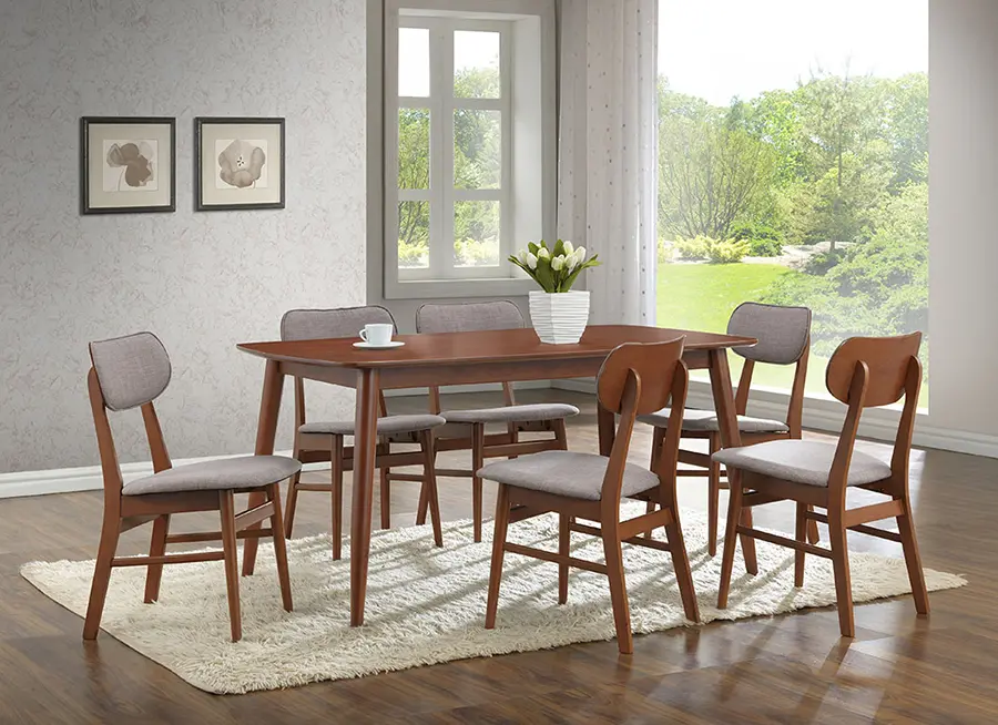  Walnut and Beige Mid Century 7 Piece Dining Set - Sacramento-2