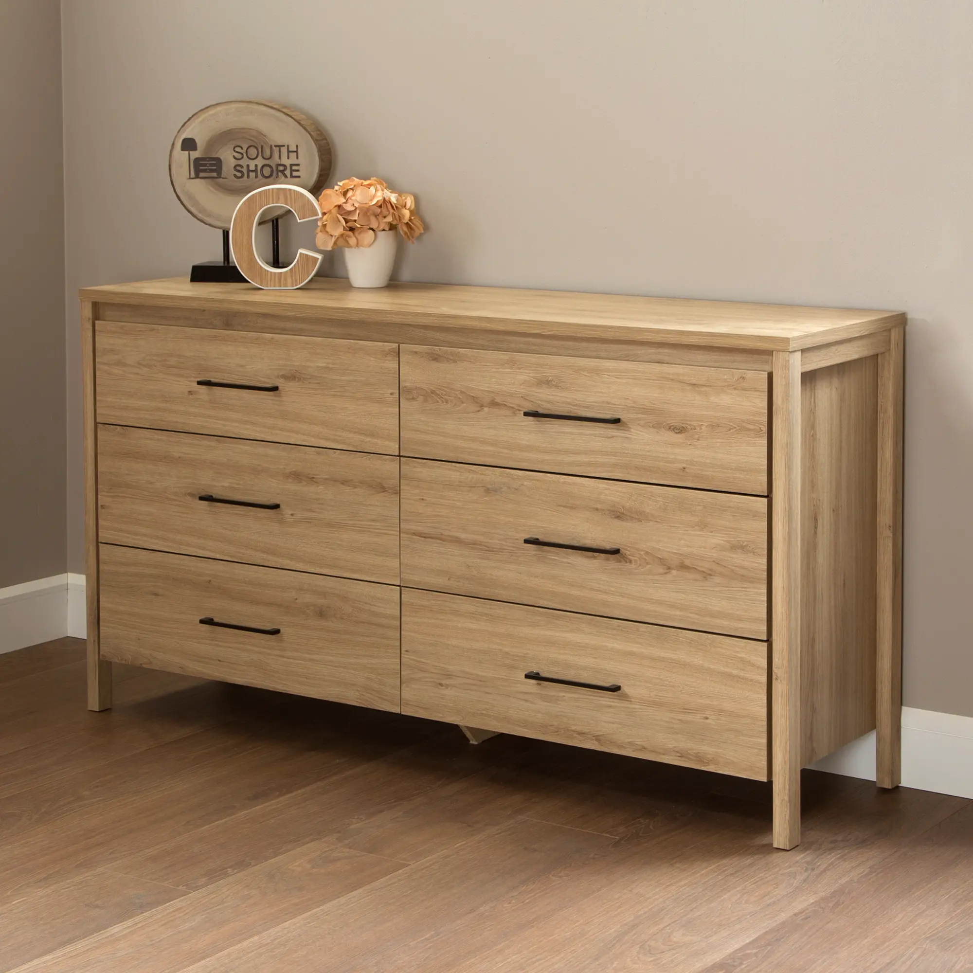 9068010 Rustic Oak 6-Drawer Double Dresser - Gravity-2