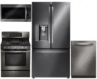 KIT LG 4 Piece Gas Kitchen Appliance Package with 29.6 cu. ft. French Door Refrigerator - Black Stainless Steel