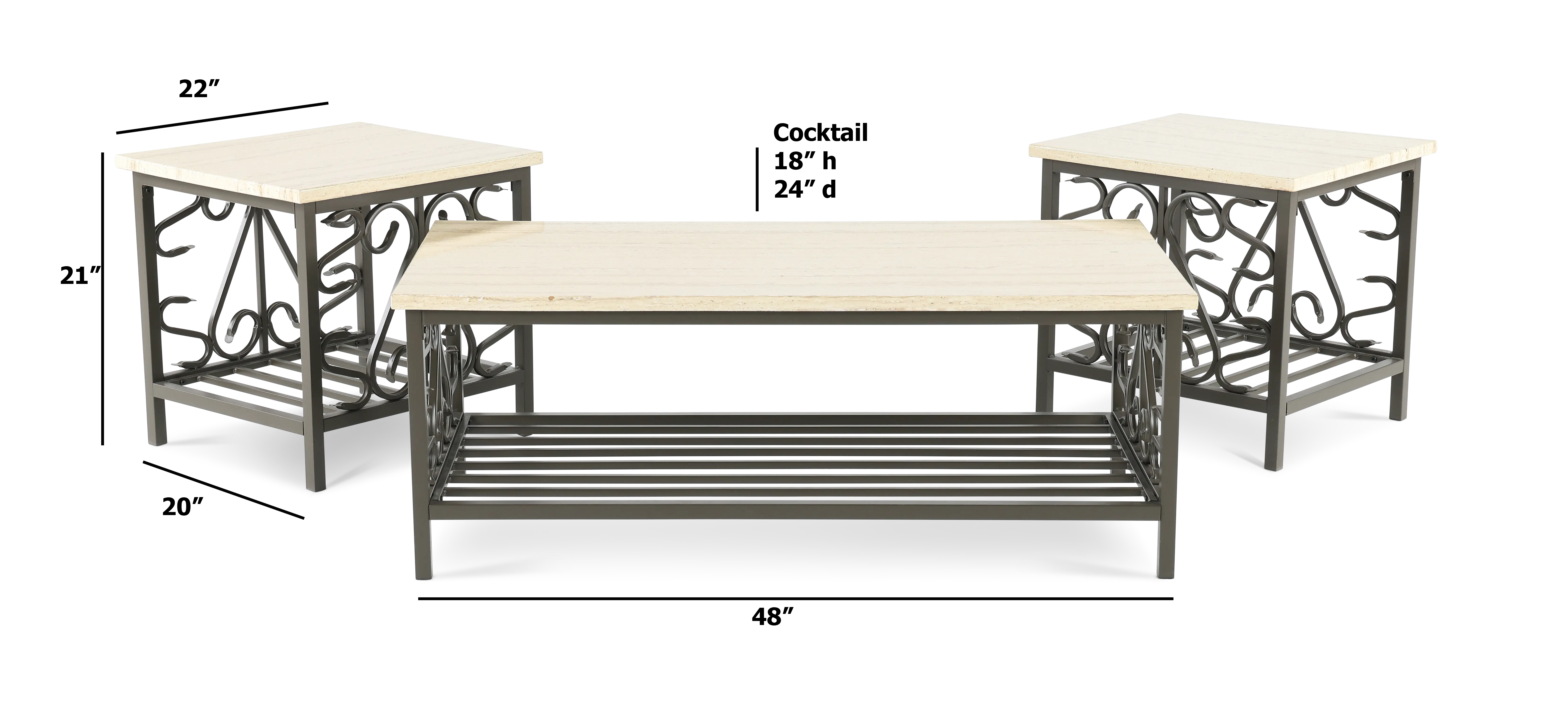 Fairhope Marble Top Tables, Set of 3-3