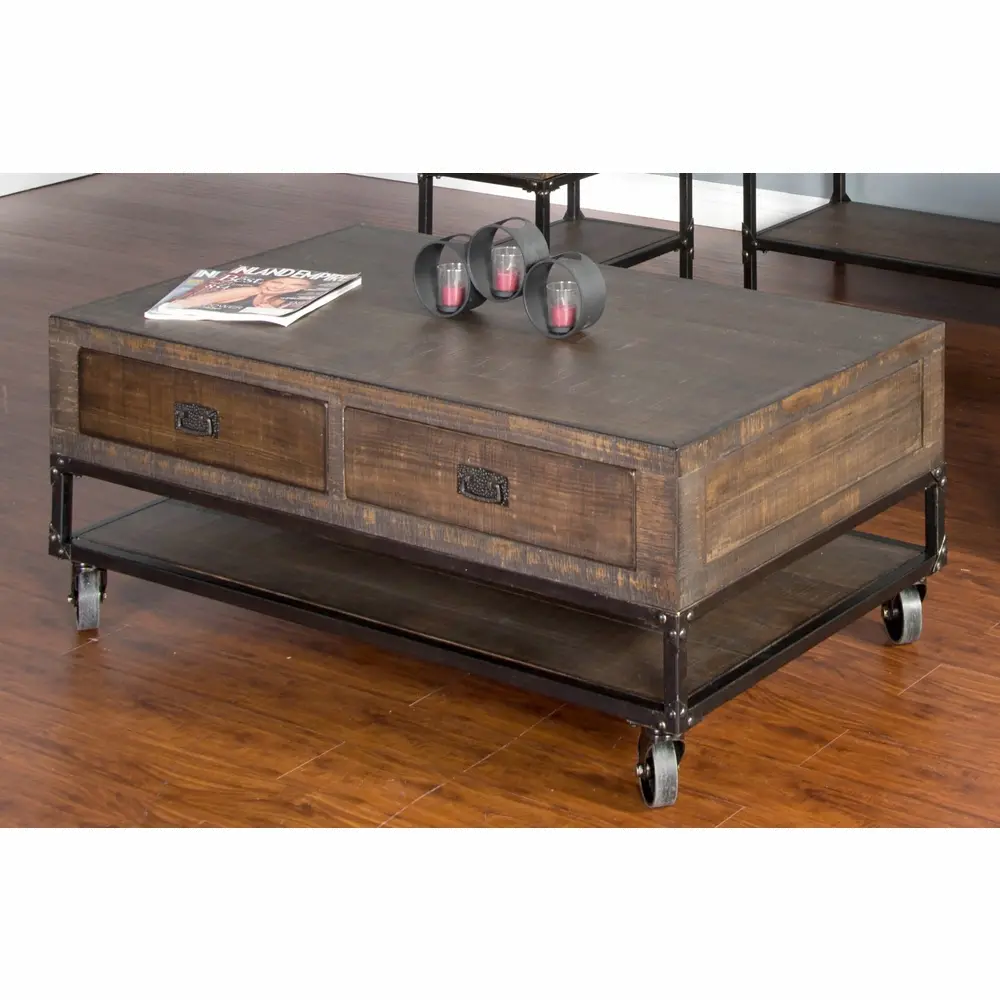 Homestead Brown Coffee Table on Wheels-2