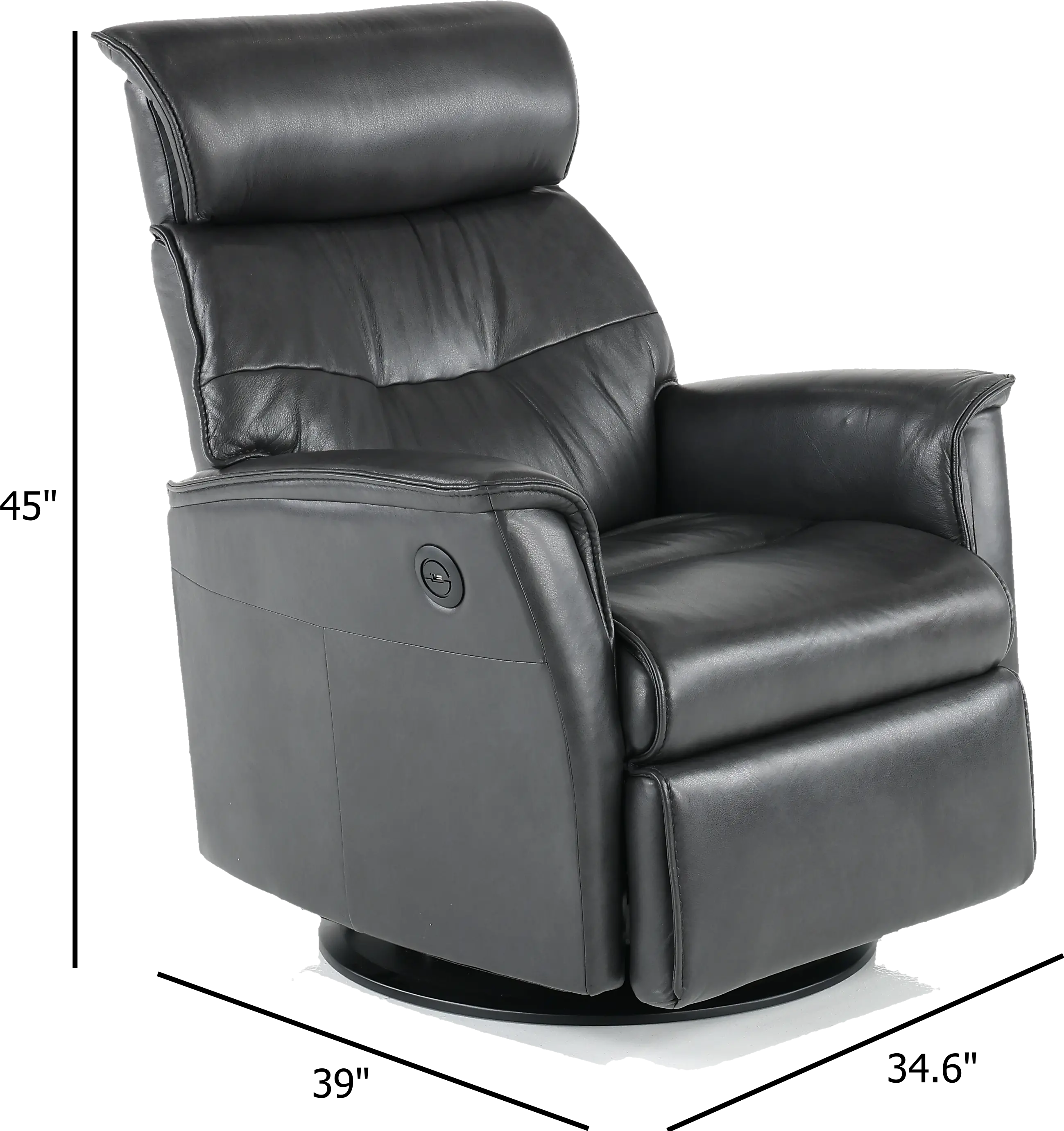Captain Charcoal Gray Large Leather Swivel Glider Power Recliner-4