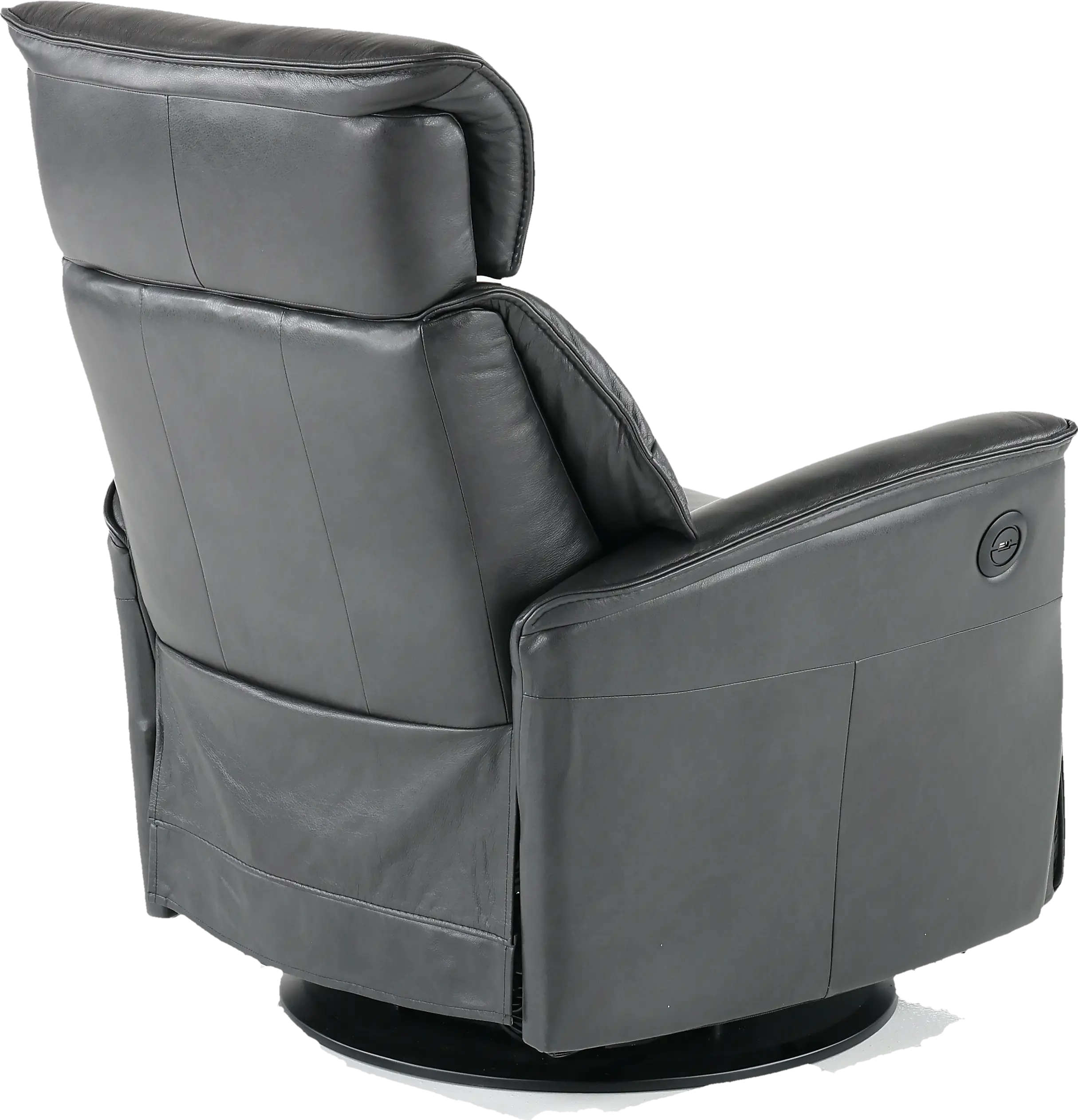 Captain Charcoal Gray Large Leather Swivel Glider Power Recliner-5
