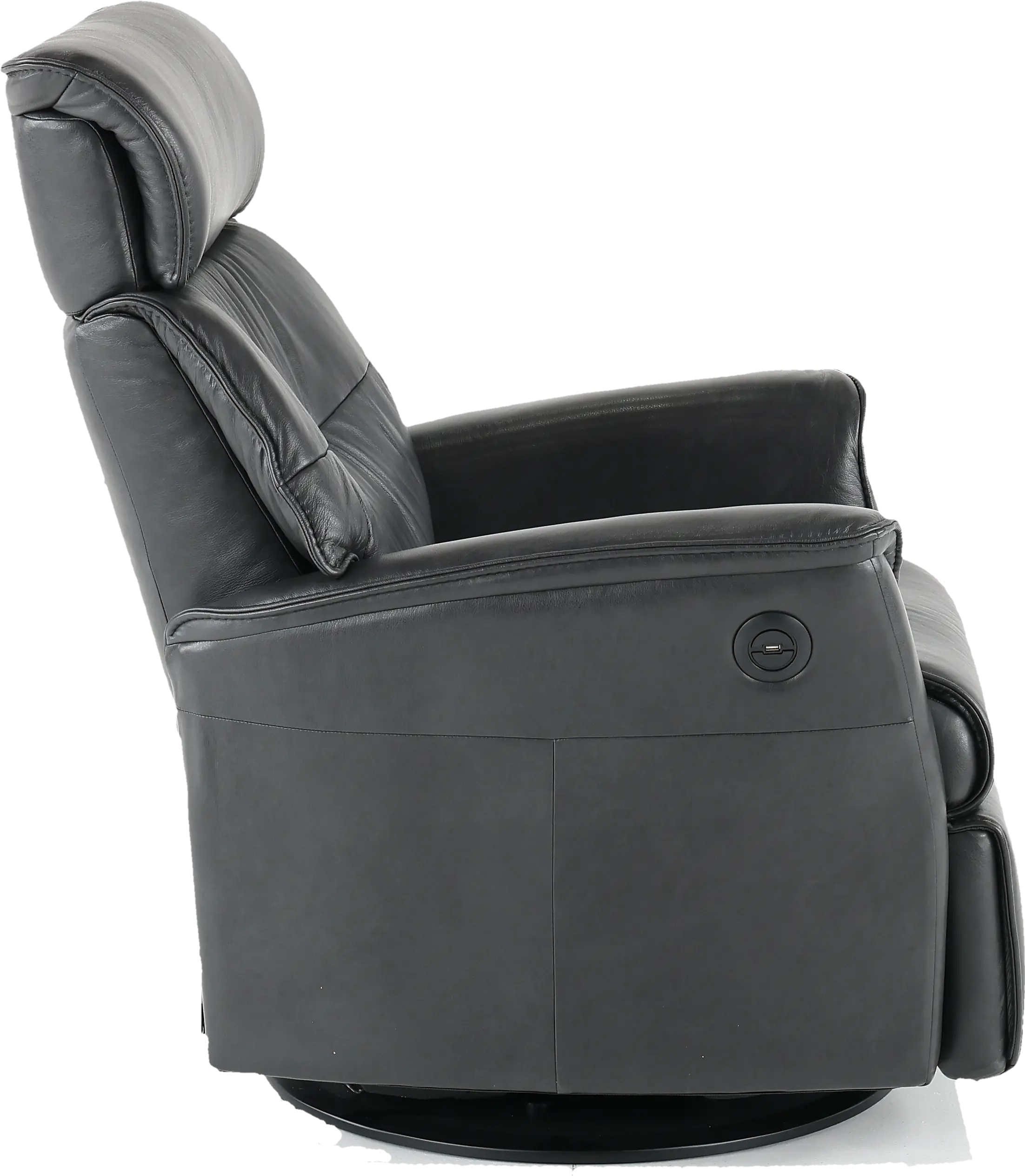 Captain Charcoal Gray Large Leather Swivel Glider Power Recliner-6
