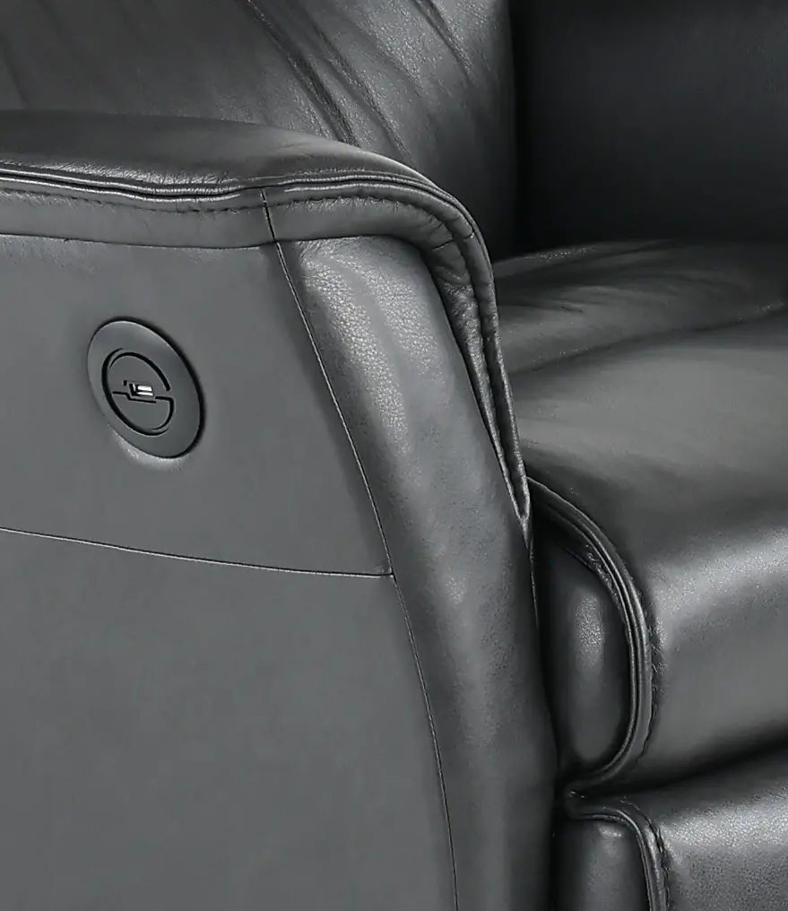 Captain Charcoal Gray Large Leather Swivel Glider Power Recliner-2